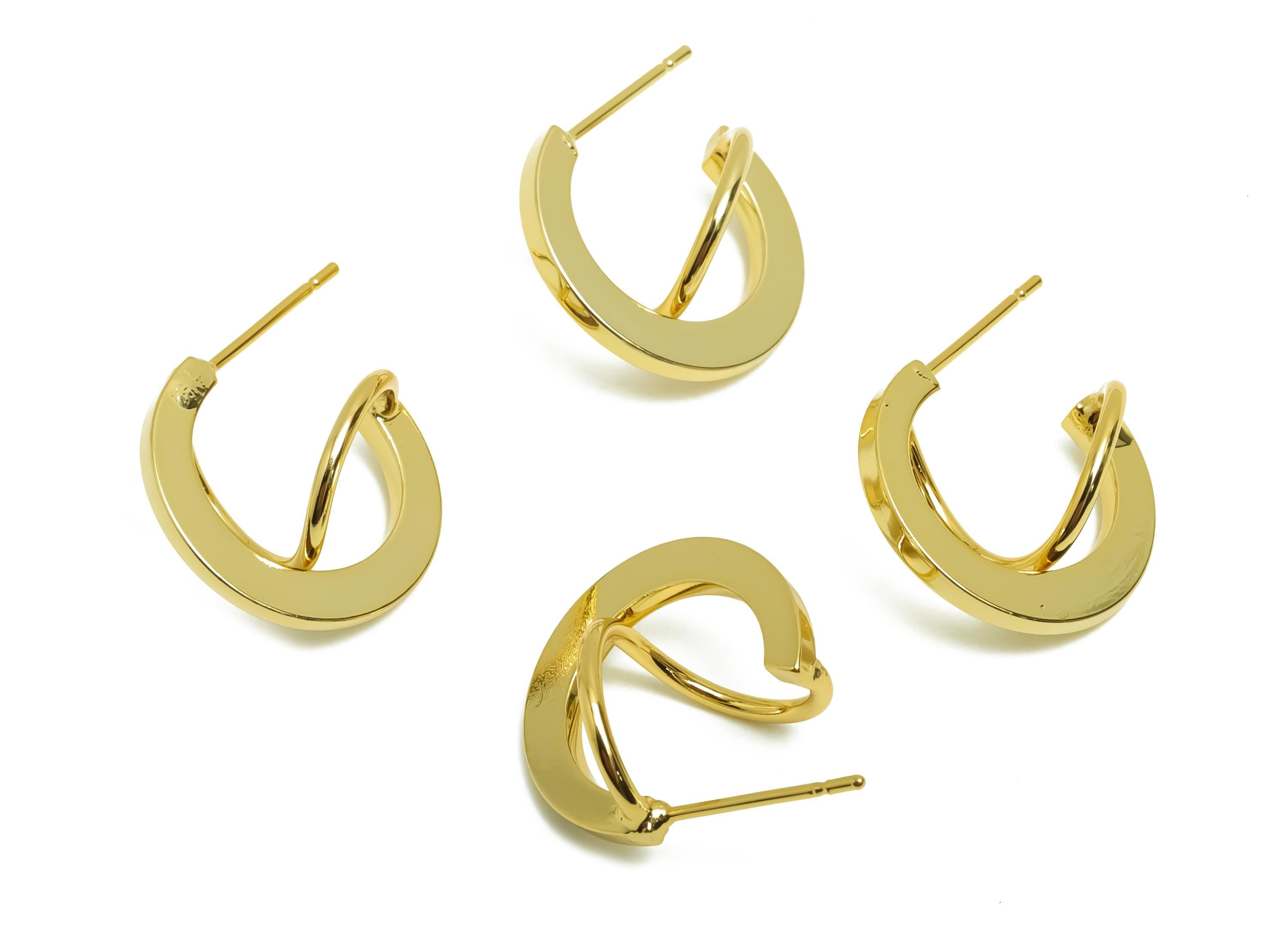 Brass Hoop Earring Stud - Brass Gold Wire Earring Post - Gold Jewelry - Geometry Earring Post - 18K Real Gold Plating - 16x12x1mm - RGP8677 - DOMEDBAZAAR