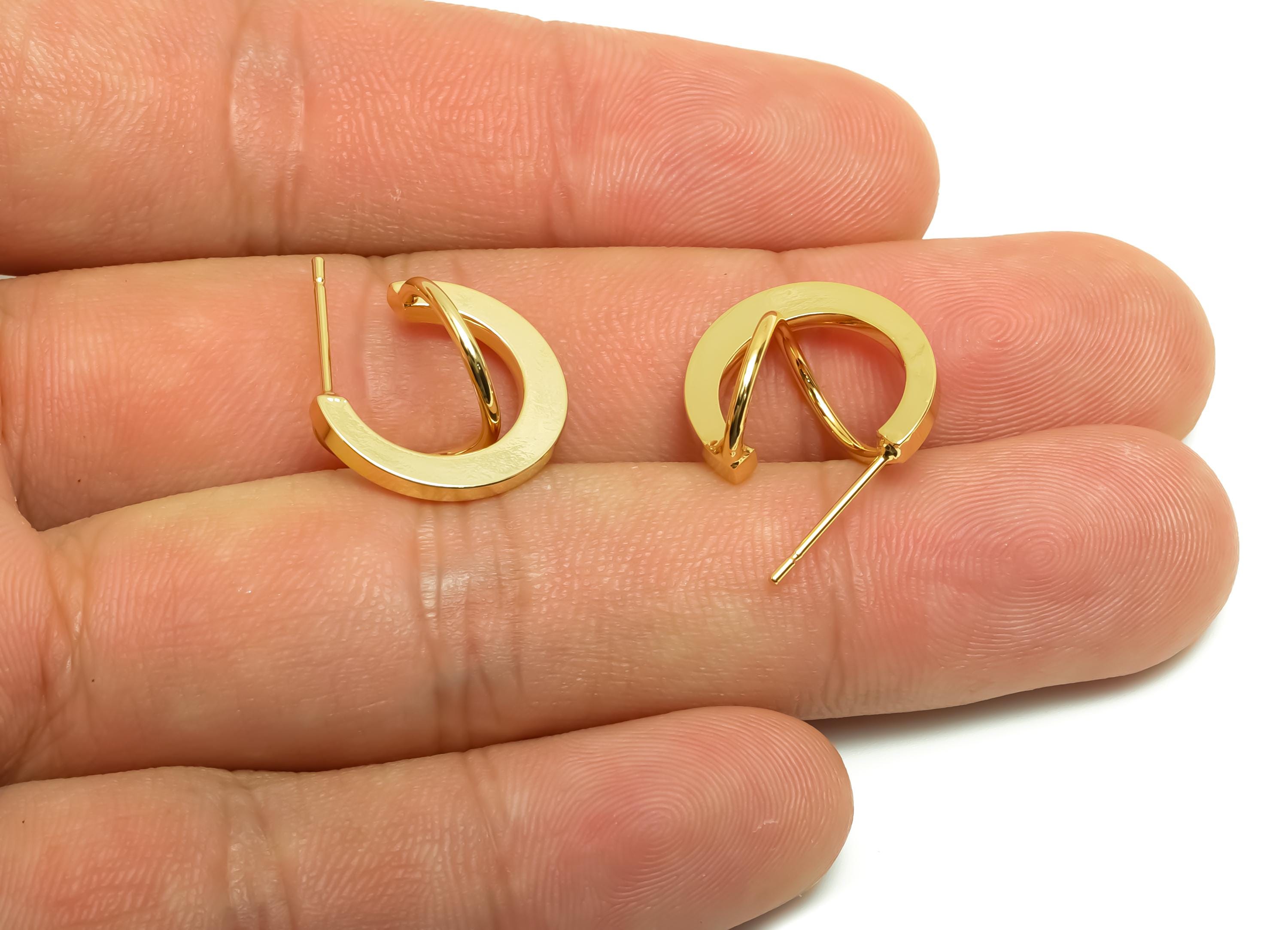 Brass Hoop Earring Stud - Brass Gold Wire Earring Post - Gold Jewelry - Geometry Earring Post - 18K Real Gold Plating - 16x12x1mm - RGP8677 - DOMEDBAZAAR