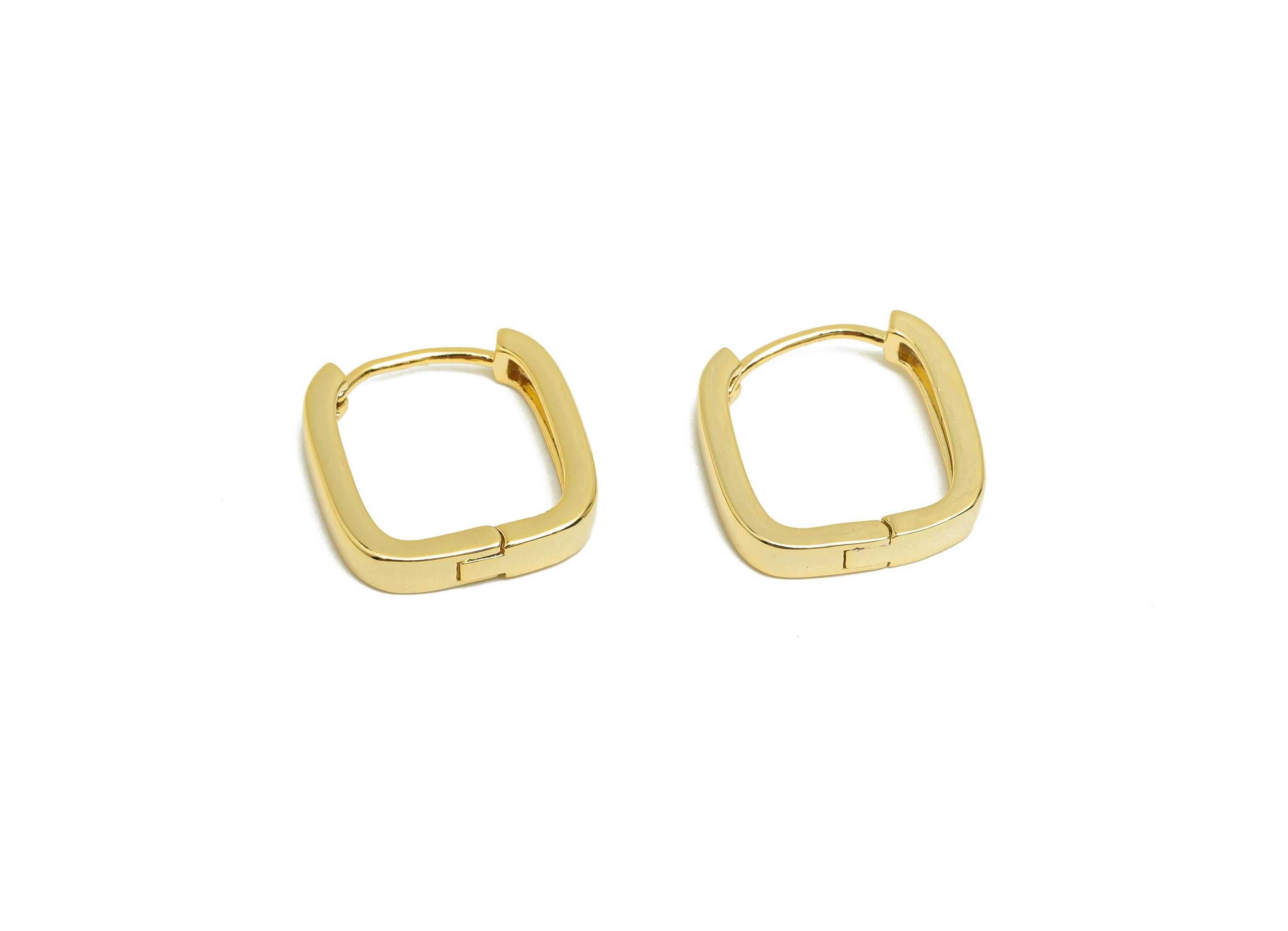 Brass Square Hoop Earring - Gold Huggie Earring for Girls - Thick Daily Wear Hoop Earring - 18K Real Gold Plated - 15.3x15.5x3.23mm- RGP8533 - DOMEDBAZAAR