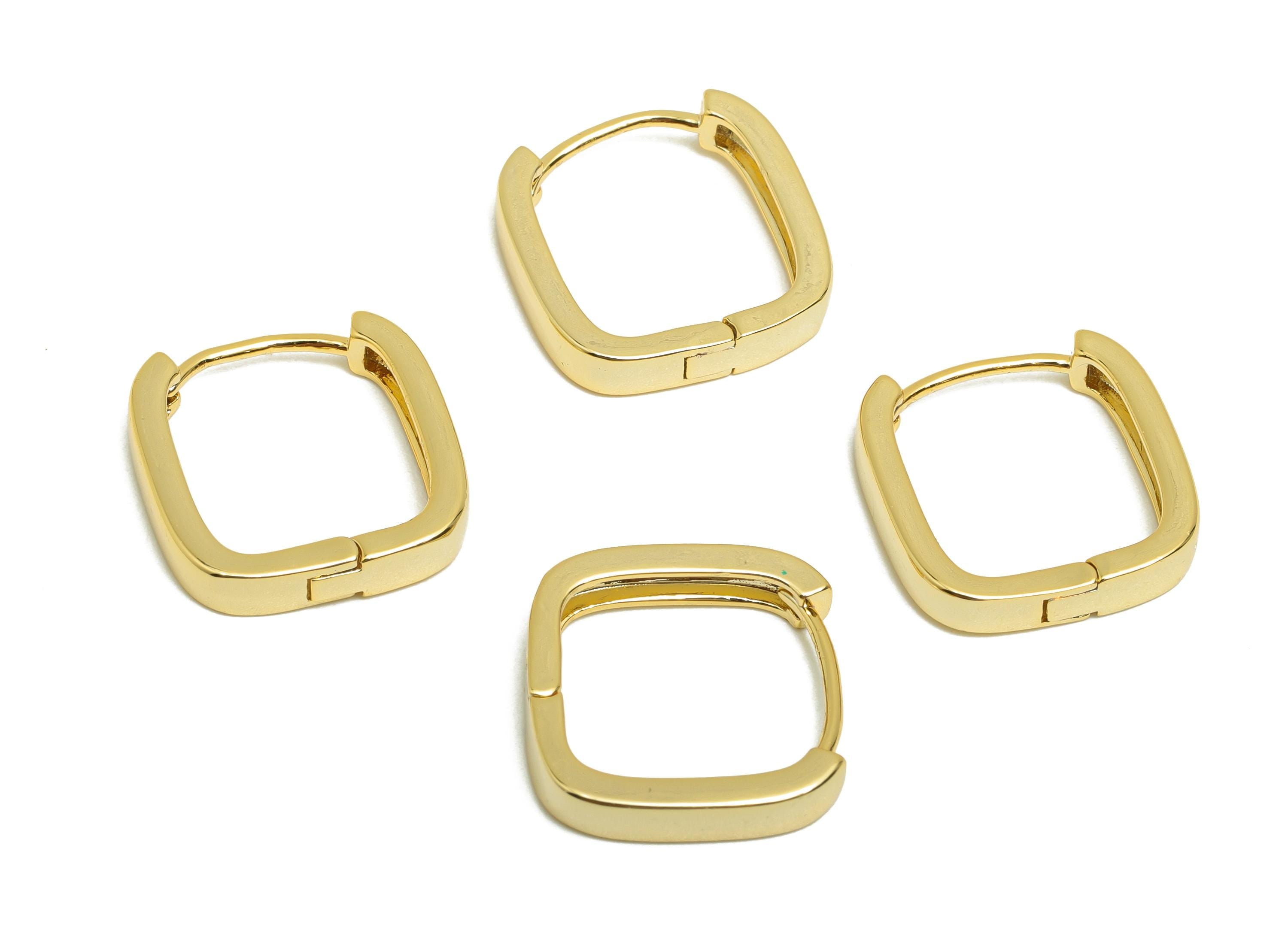 Brass Square Hoop Earring - Gold Huggie Earring for Girls - Thick Daily Wear Hoop Earring - 18K Real Gold Plated - 15.3x15.5x3.23mm- RGP8533 - DOMEDBAZAAR