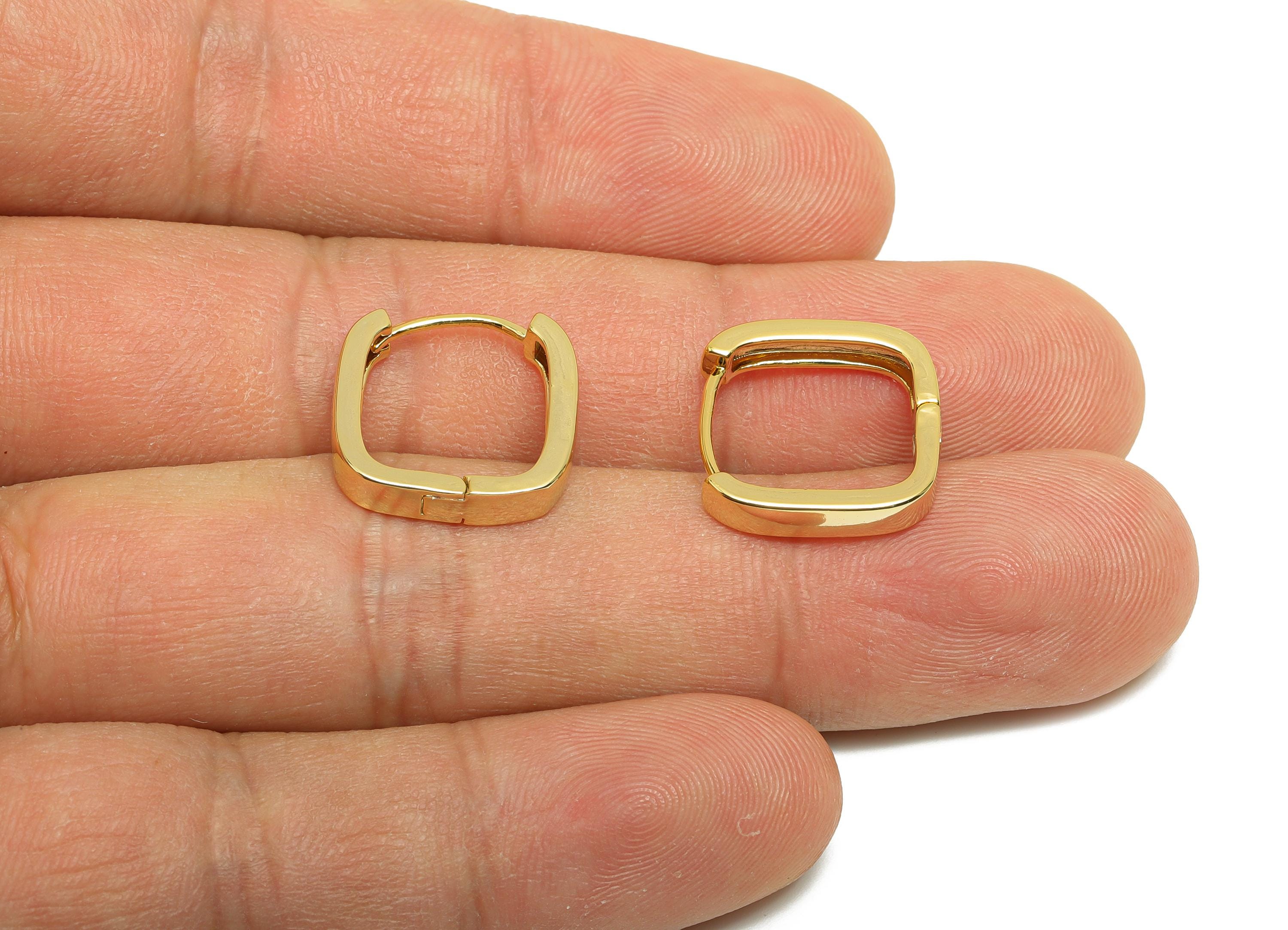Brass Square Hoop Earring - Gold Huggie Earring for Girls - Thick Daily Wear Hoop Earring - 18K Real Gold Plated - 15.3x15.5x3.23mm- RGP8533 - DOMEDBAZAAR