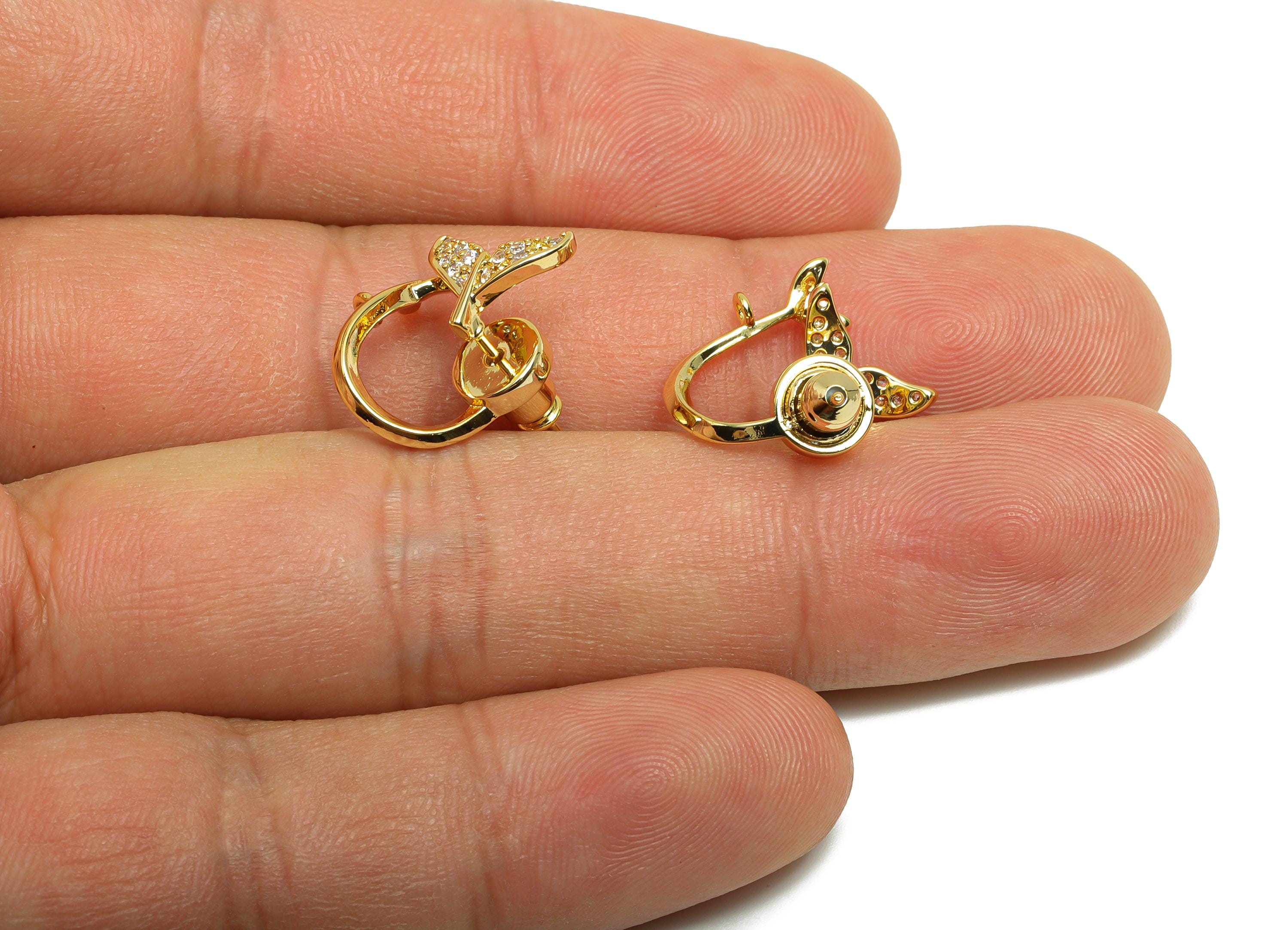 Brass Fishtail Earring Stud - Zircon Earring Post for Girls - Gold Fishtail Stud Earring - 18K Real Gold Plating - 13.7x10.2x9.4mm - RGP8535 - DOMEDBAZAAR