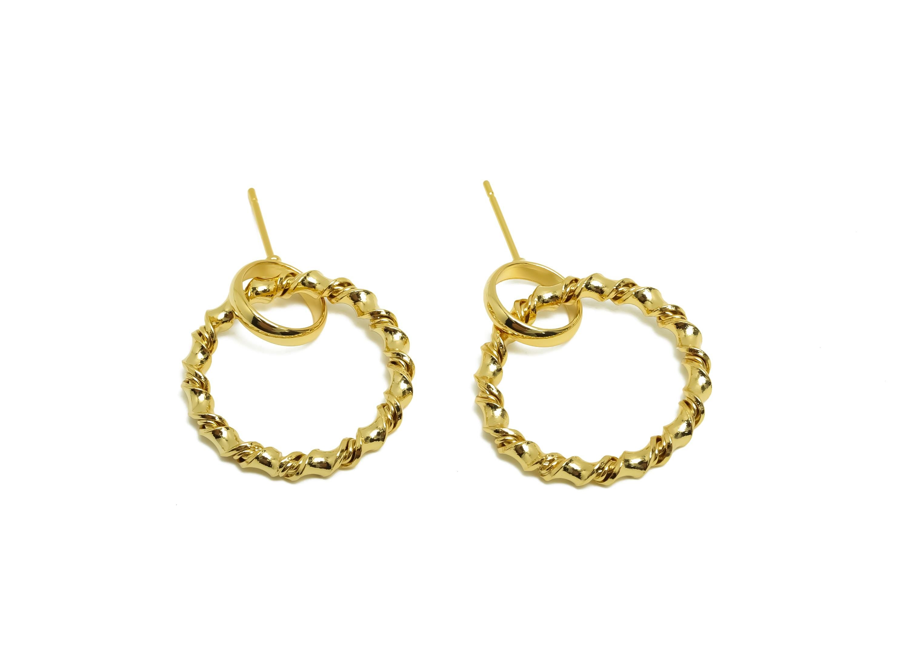 Brass Round Earring Stud - Brass Dangle Earring Post - Gold Jewelry - Geometry Earring Post - 18K Real Gold Plating - 28.28x21x2mm - RGP8686 - DOMEDBAZAAR