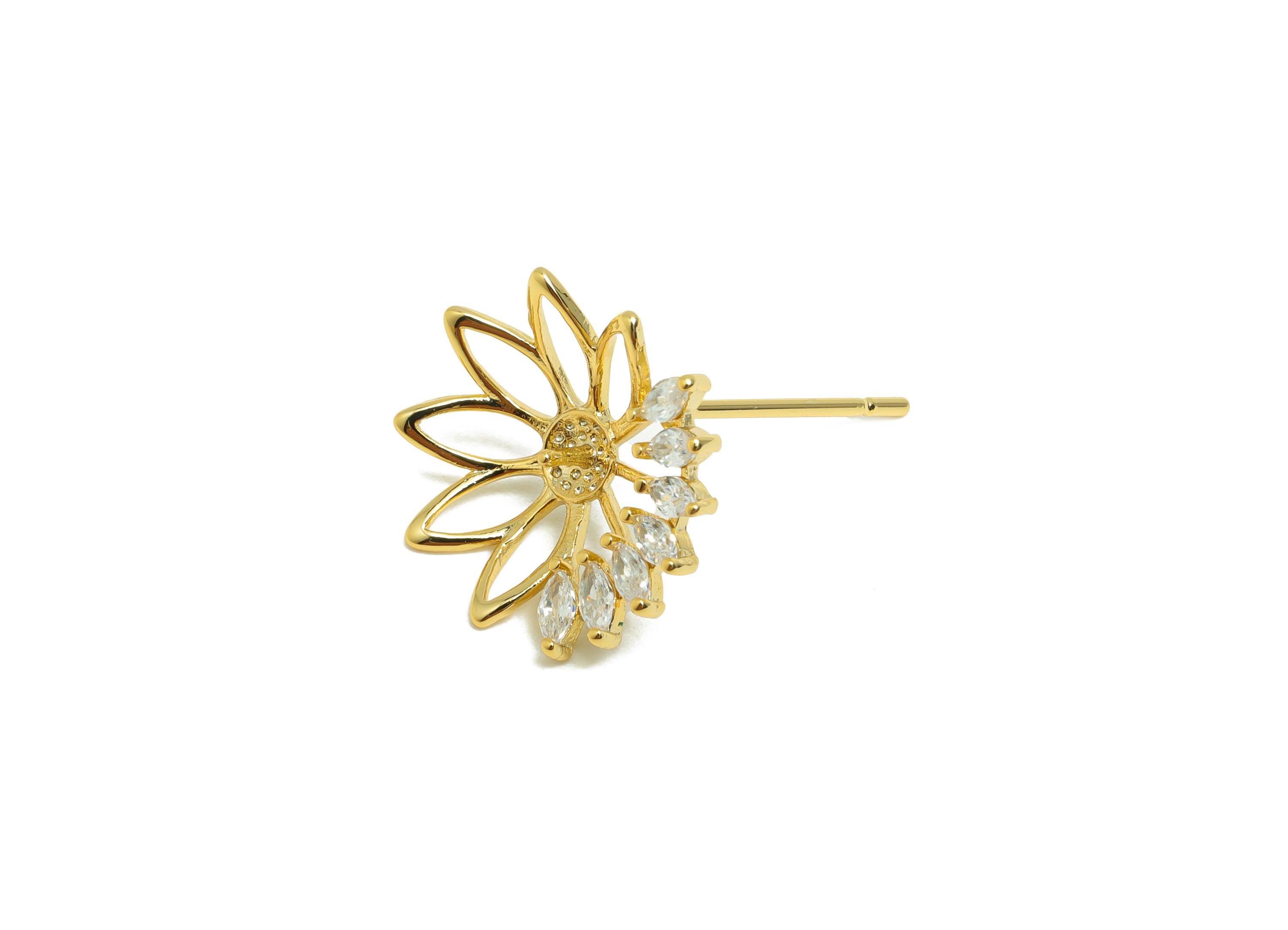 Brass Round Earring Stud - Circle Earring Setting for Girls - Gold Zircon Daily Wear Ear - 18K Real Gold Plated - 13.7x13.2x3.91mm - RGP8537 - DOMEDBAZAAR