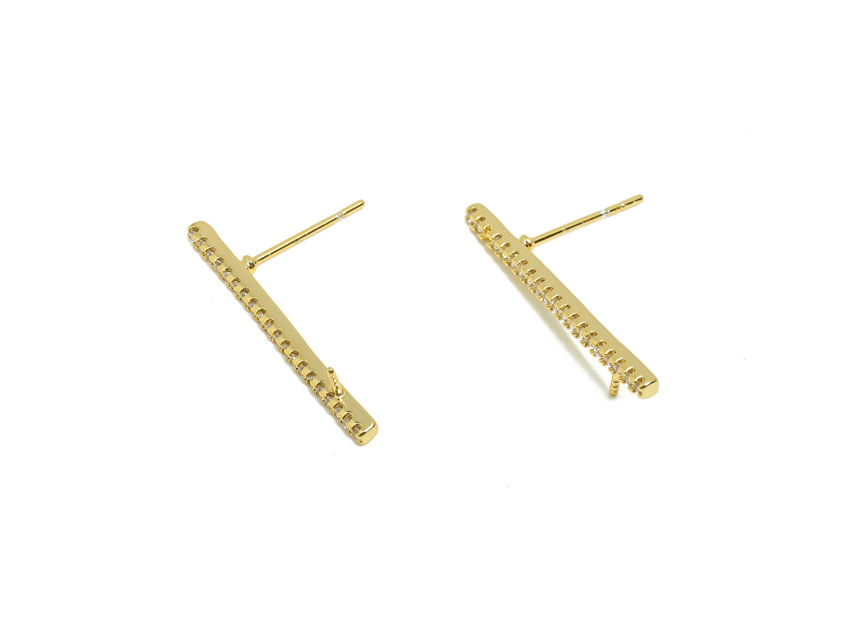 Brass Bar Earring Stud - Bar Earring Setting for Girls - Gold Zircon Earring for Party - 18K Real Gold Plating - 25.4x4.8x1.96mm - RGP8539 - DOMEDBAZAAR
