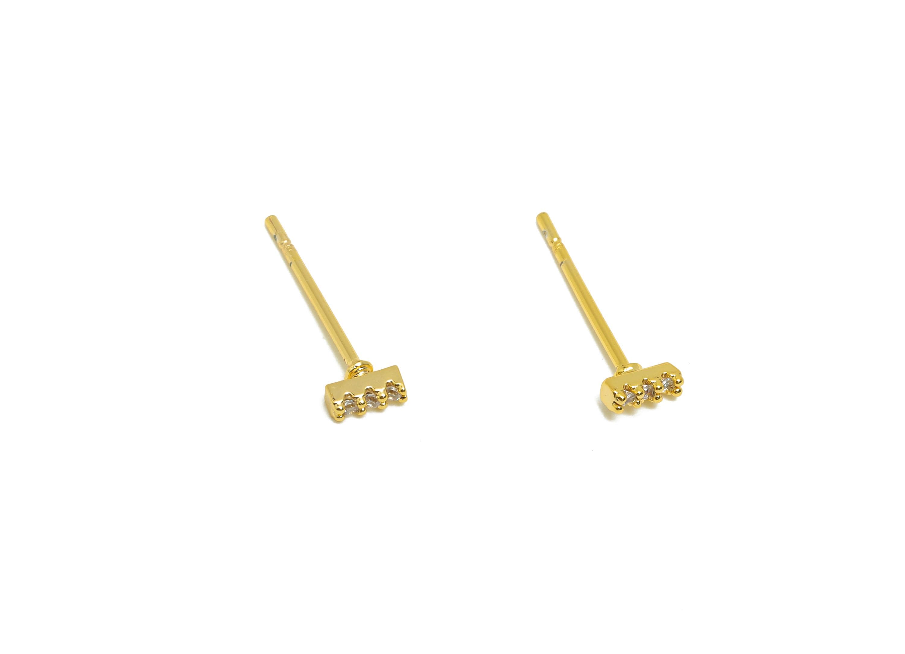 Brass Bar Earring Stud - Tiny Bar Earring Setting for Girls - Gold Zircon Daily Wear Ear - 18K Real Gold Plating - 4.16x1.61x1.34mm -RGP8540 - DOMEDBAZAAR