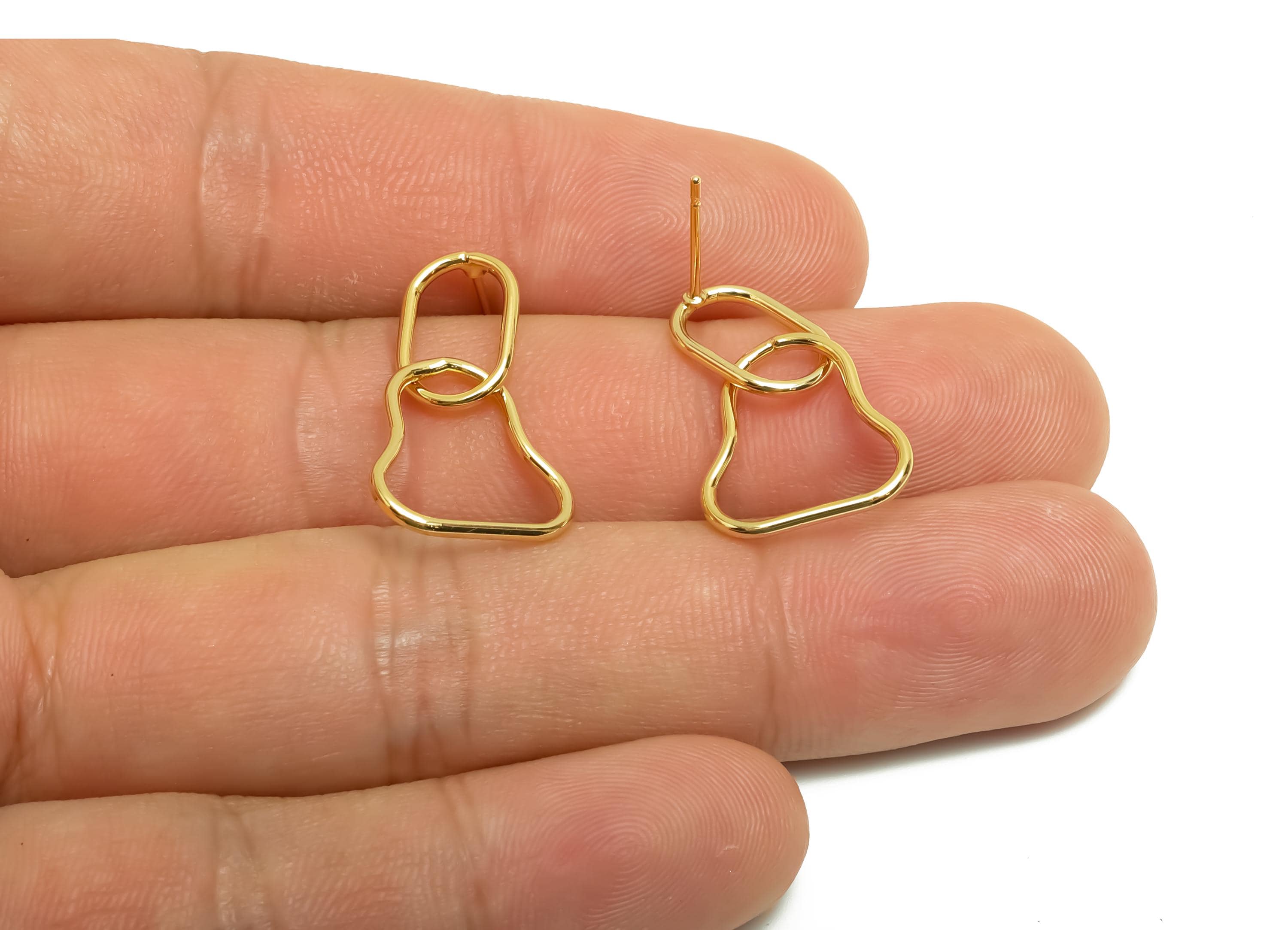 Brass Heart Earring Stud - Brass Dangle Heart Earring Post - Gold Jewelry - Gift For Her - 18K Real Gold Plating - 25.4x8.22x1mm - RGP8691 - DOMEDBAZAAR