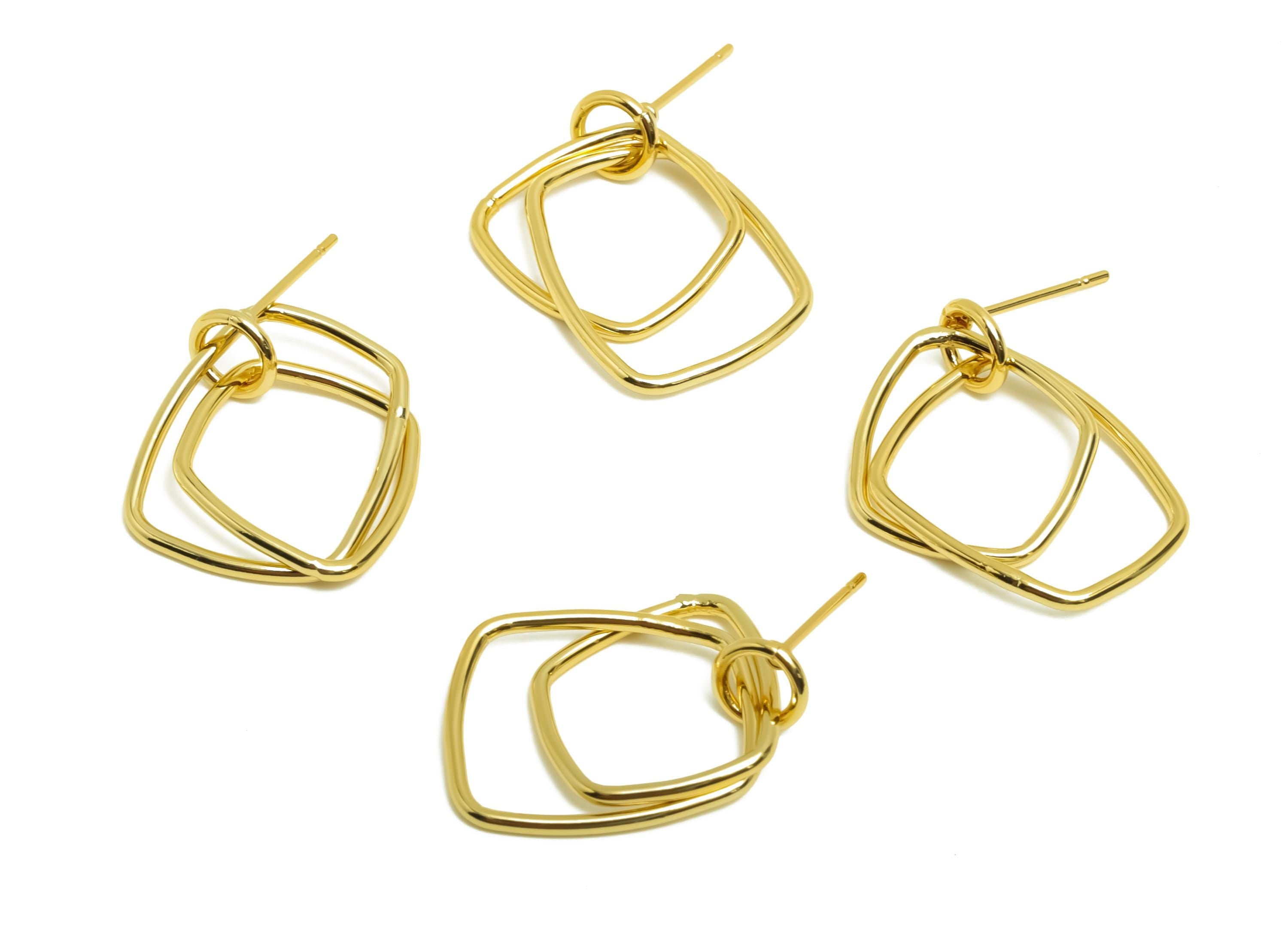 Brass Dangle Earring Stud - Brass Geometry Earring Post - Gold Jewelry - Rectangle Earring Post - 18K Real Gold Plating - 22x6x2mm - RGP8689 - DOMEDBAZAAR