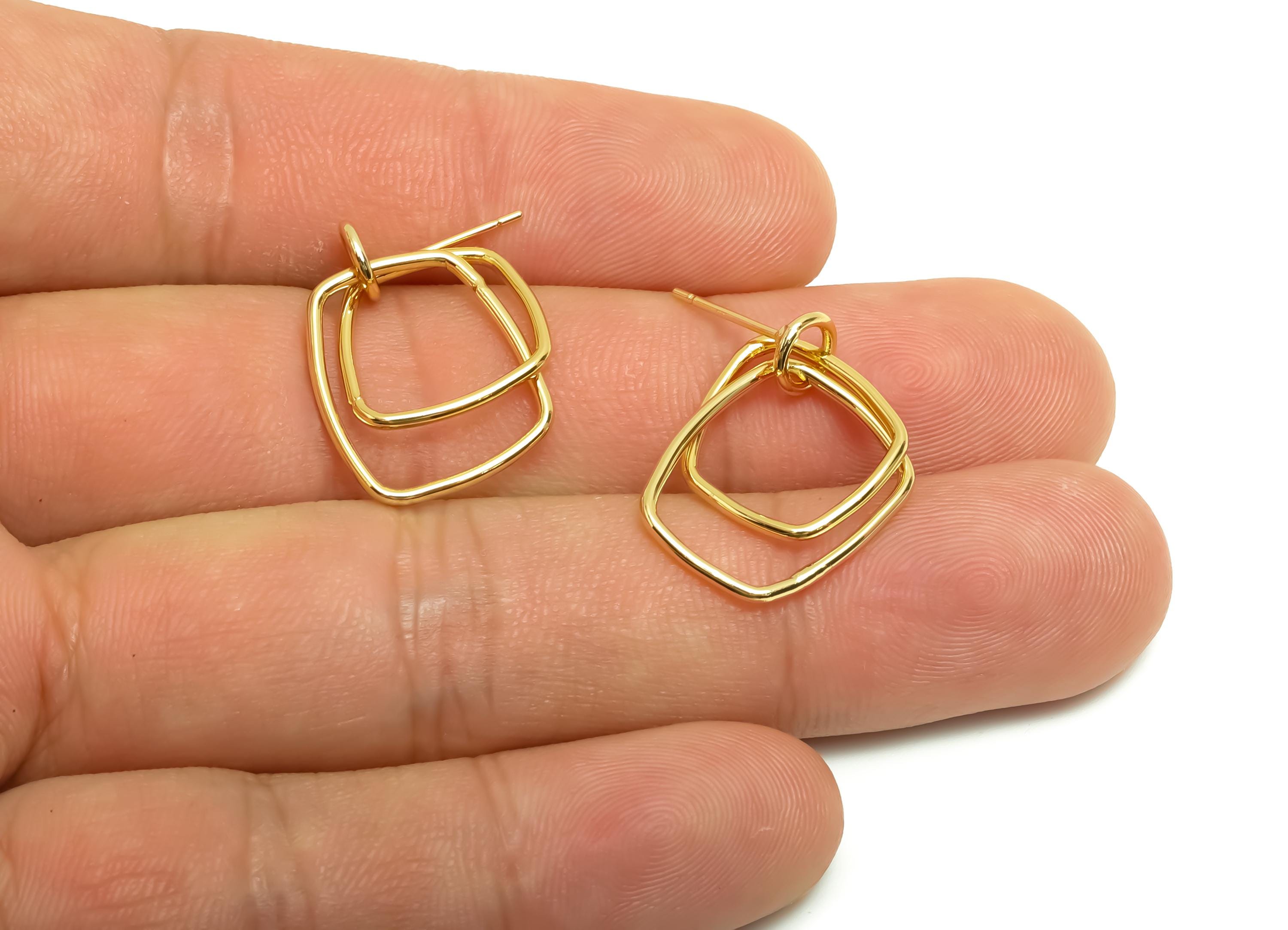 Brass Dangle Earring Stud - Brass Geometry Earring Post - Gold Jewelry - Rectangle Earring Post - 18K Real Gold Plating - 22x6x2mm - RGP8689 - DOMEDBAZAAR