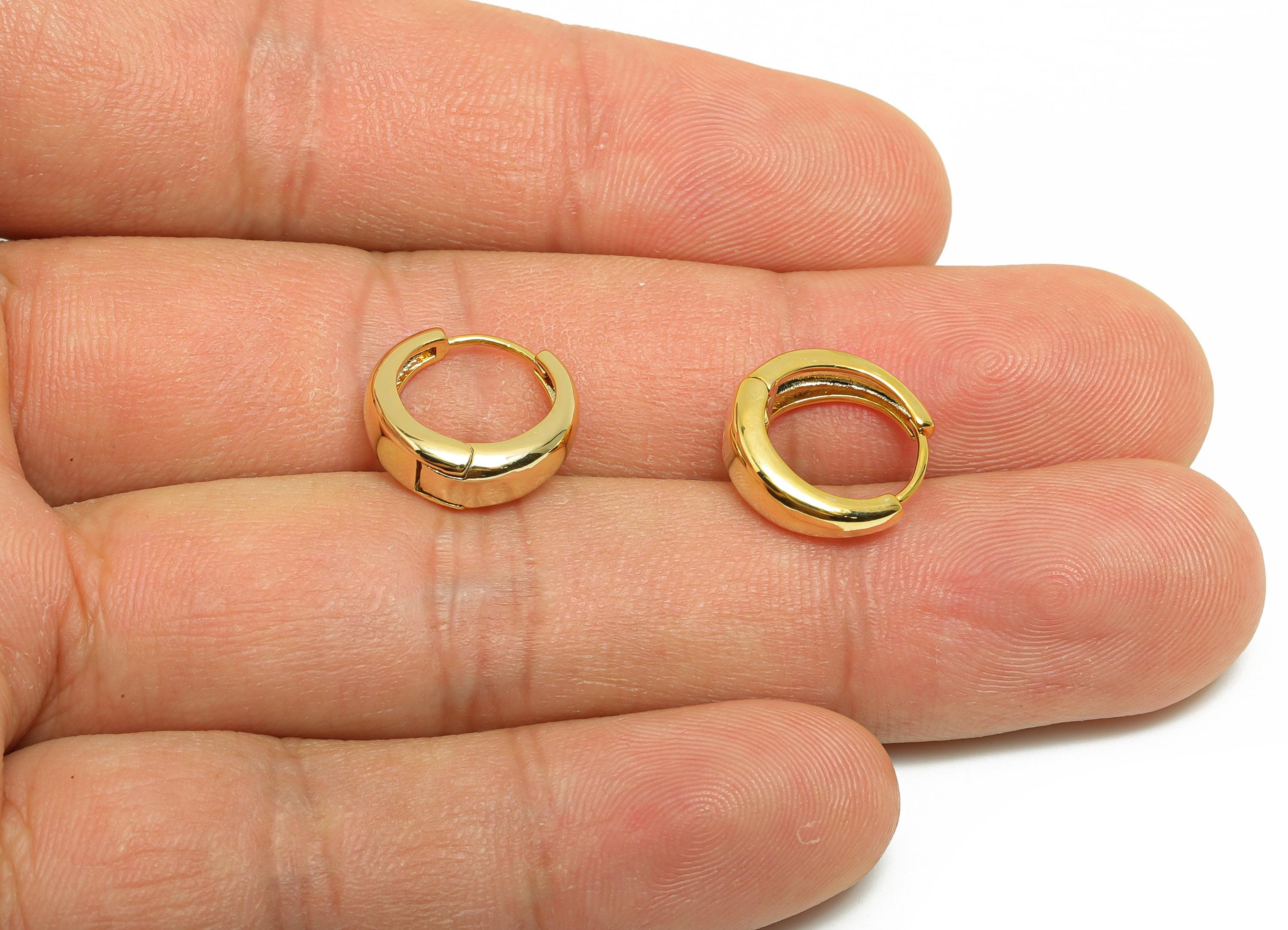 Brass Round Hoop Earring - Gold Huggie Earring for Girl&#39;s - Thick Circle Daily Wear Ear - 18K Real Gold Plated - 13.5x13.23x4.7mm - RGP8542 - DOMEDBAZAAR