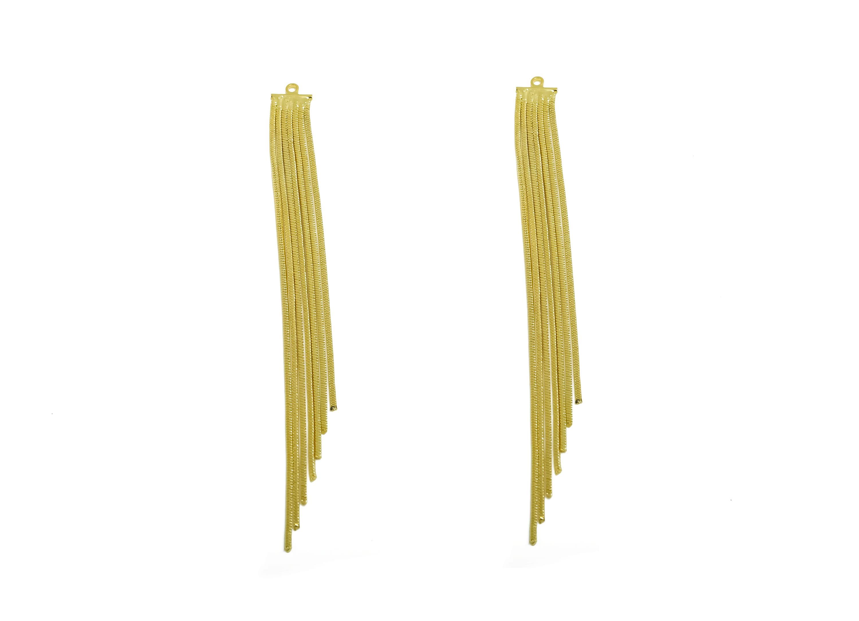 Brass Tassel Earring Charm - Brass Tassel Chain Earring Charm - Brass Snake Chain Earring Charm - 18K Real Gold Plated - 105x7x1mm - RGP8674 - DOMEDBAZAAR