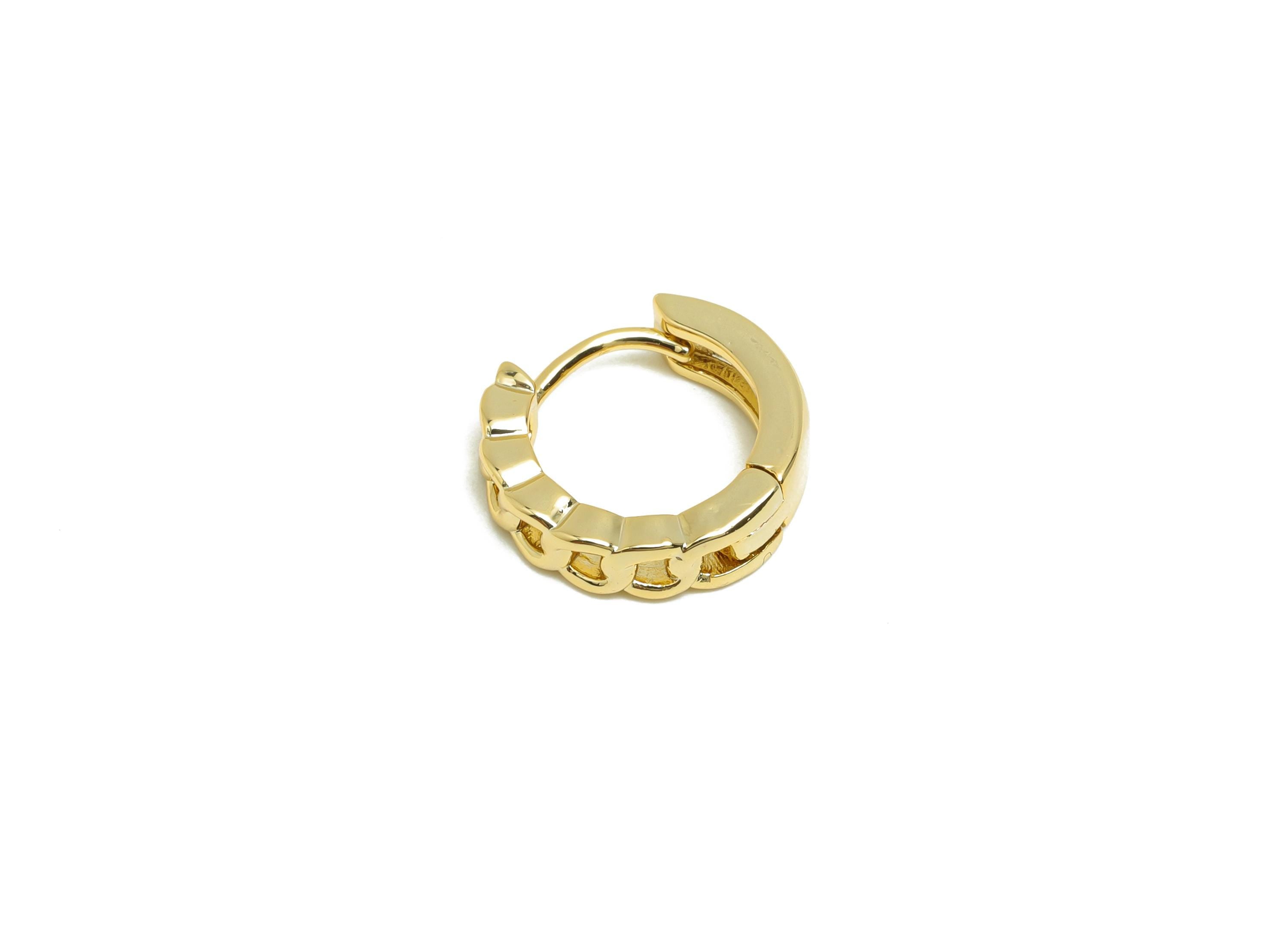 Brass Chain Hoop Earring - Gold Huggie Earring for Women - Daily Wear Hoop Earring Clasp - 18K Real Gold Plating - 13.6x12.4x3.4mm - RGP8543 - DOMEDBAZAAR