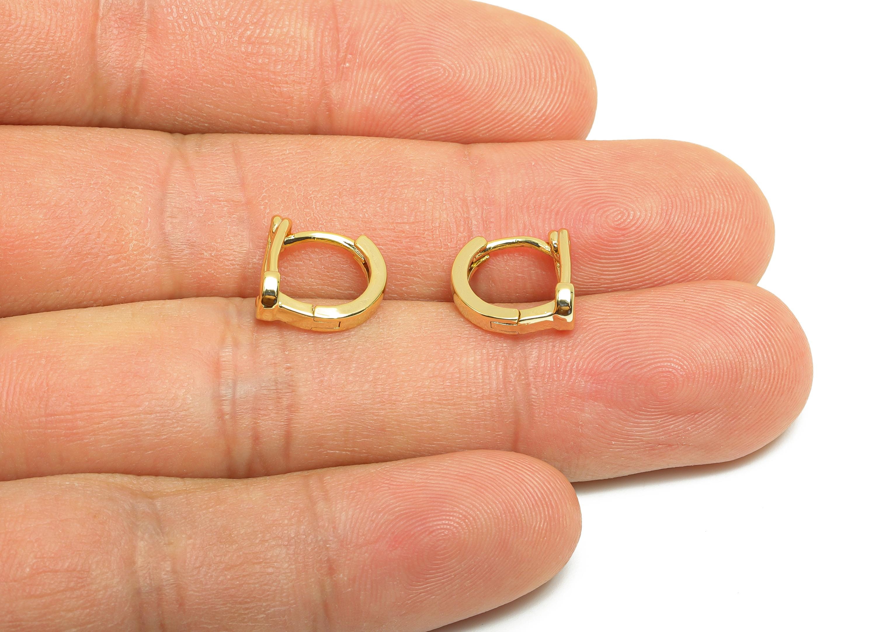 Brass Safety Pin Hoop Earring - Gold Huggie Earring for Girl&#39;s - Circle Daily Wear Ear - 18K Real Gold Plated - 11.3x10.6x4.94mm - RGP8544 - DOMEDBAZAAR
