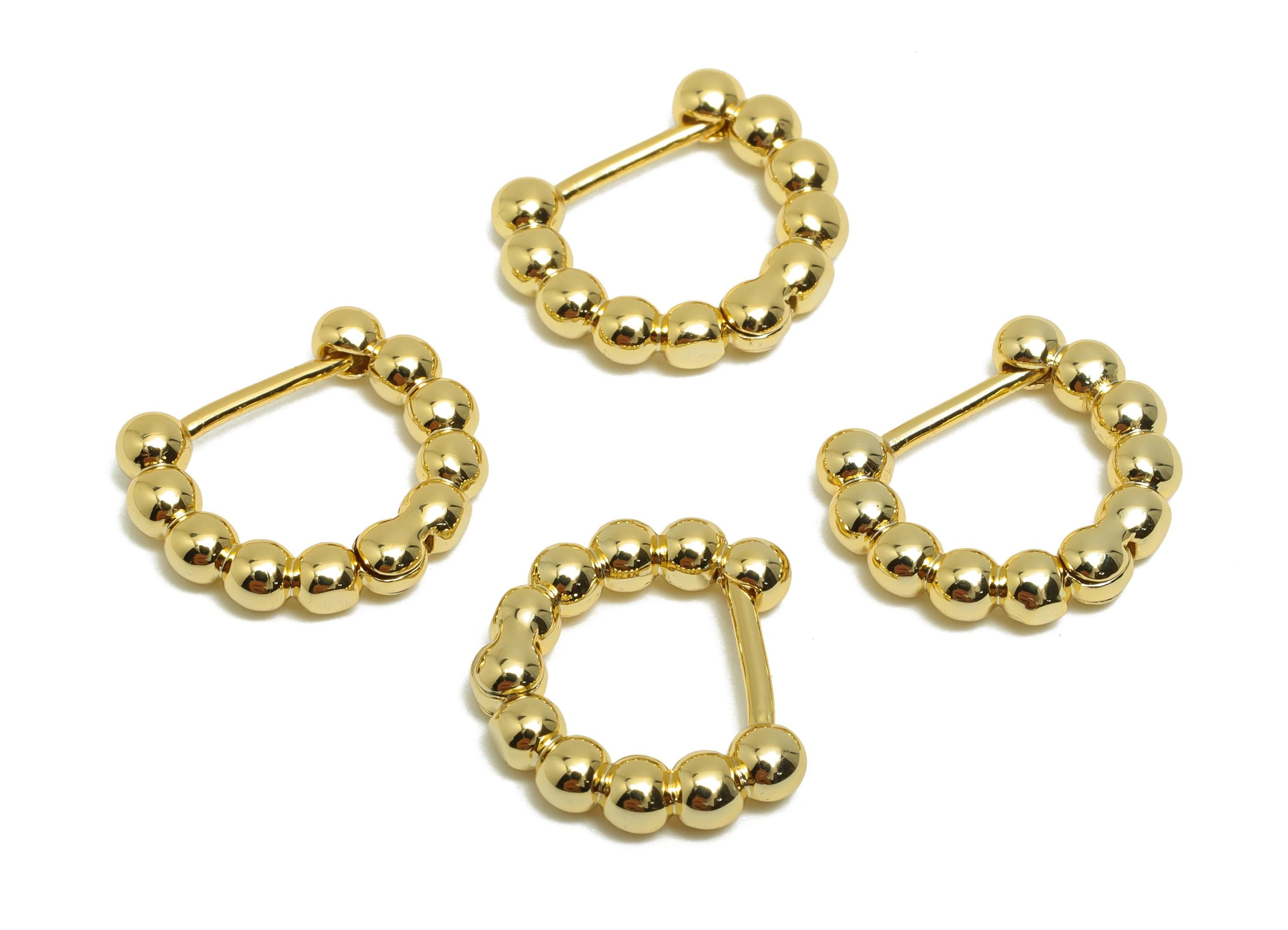 Brass Beads Hoop Ear - Gold Ball Huggie Earring for Girl&#39;s - Circle Daily Wear Earring - 18K Real Gold Plated - 14.3x12.6x2.82mm - RGP8545 - DOMEDBAZAAR