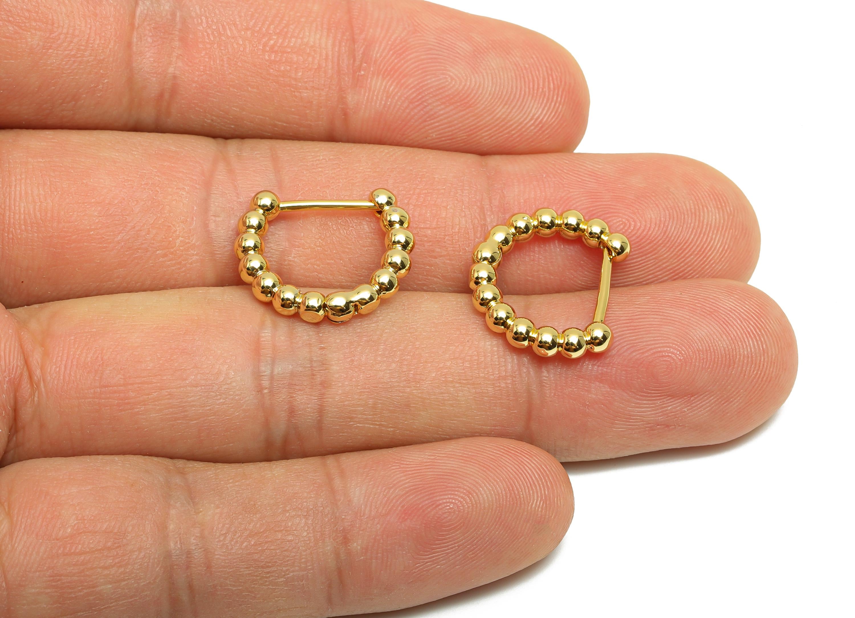 Brass Beads Hoop Ear - Gold Ball Huggie Earring for Girl&#39;s - Circle Daily Wear Earring - 18K Real Gold Plated - 17.4x15.1x2.92mm - RGP8546 - DOMEDBAZAAR