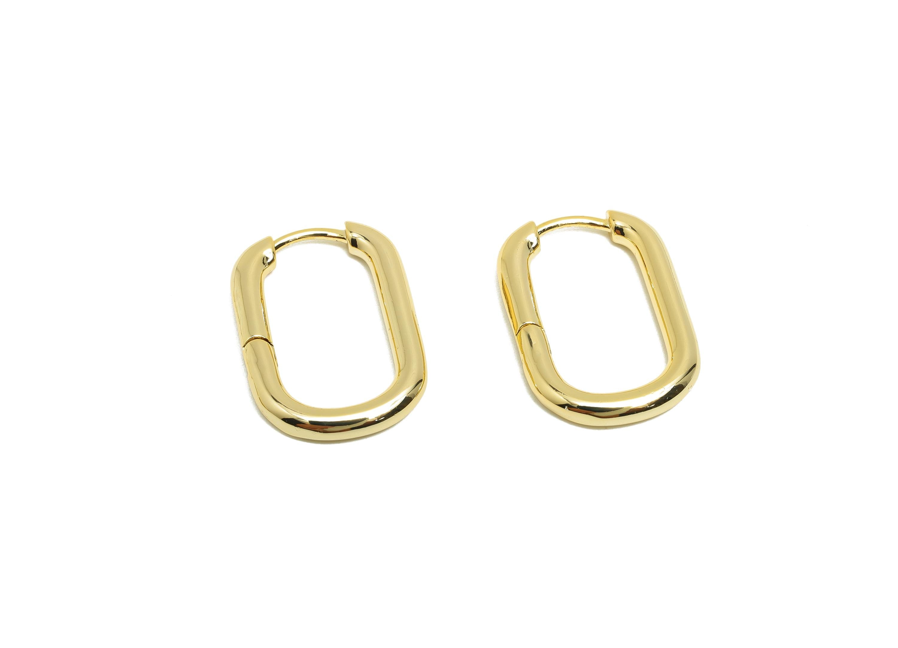 Brass Rectangle Hoop Earring - Gold Huggie Earring for Women - Thick Daily Wear Earring - 18K Real Gold Plating - 24.5x18x3.1mm - RGP8550 - DOMEDBAZAAR