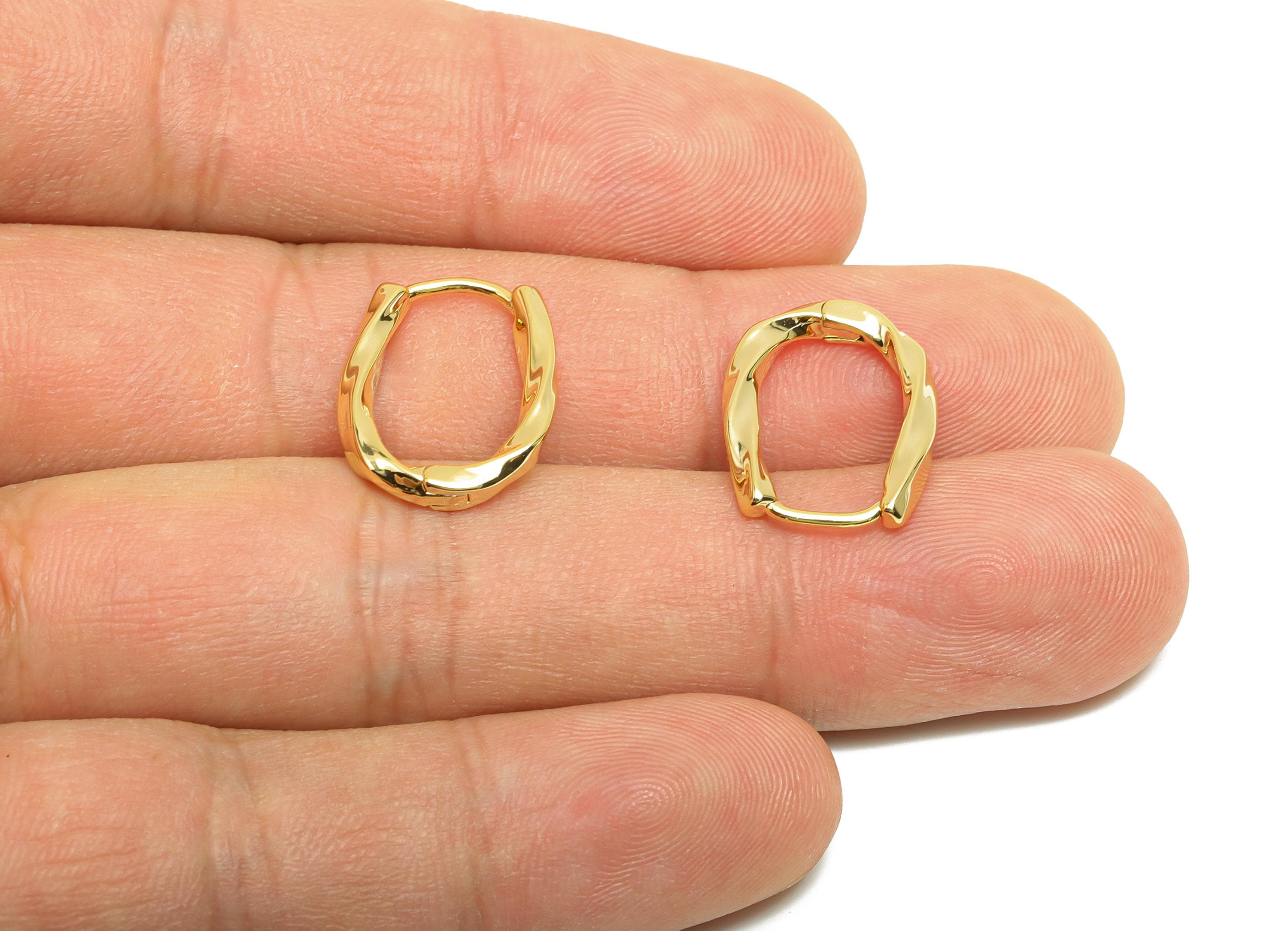 Brass Twisted Hoop Earring - Gold Huggie Earring for Girl&#39;s - Wave Oval Daily Wear Earring - 18K Real Gold Plated -17.6x13.6x2.43mm- RGP8551 - DOMEDBAZAAR