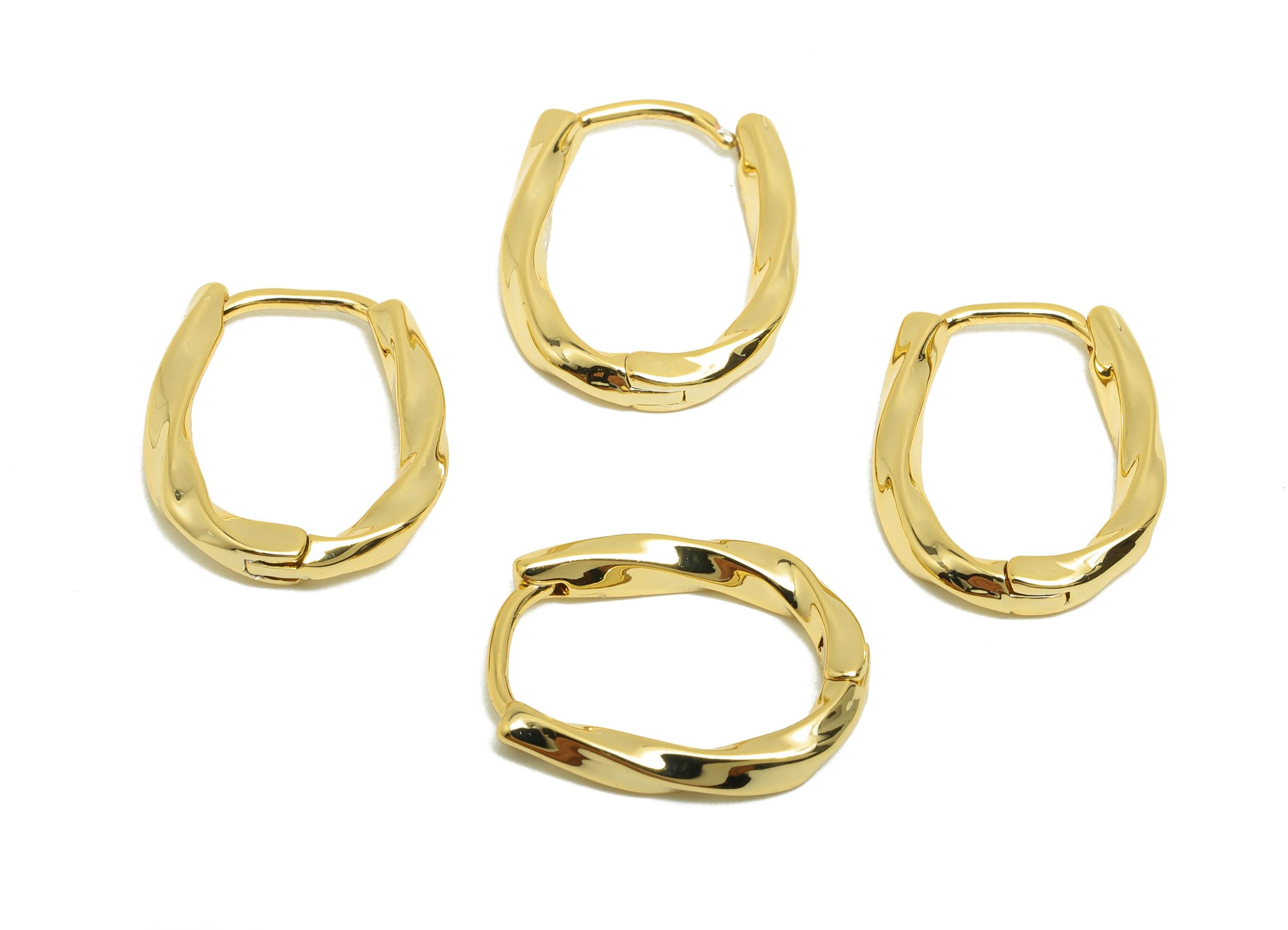 Brass Twisted Hoop Earring - Gold Huggie Earring for Girl&#39;s - Wave Oval Daily Wear Earring - 18K Real Gold Plated -17.6x13.6x2.43mm- RGP8551 - DOMEDBAZAAR