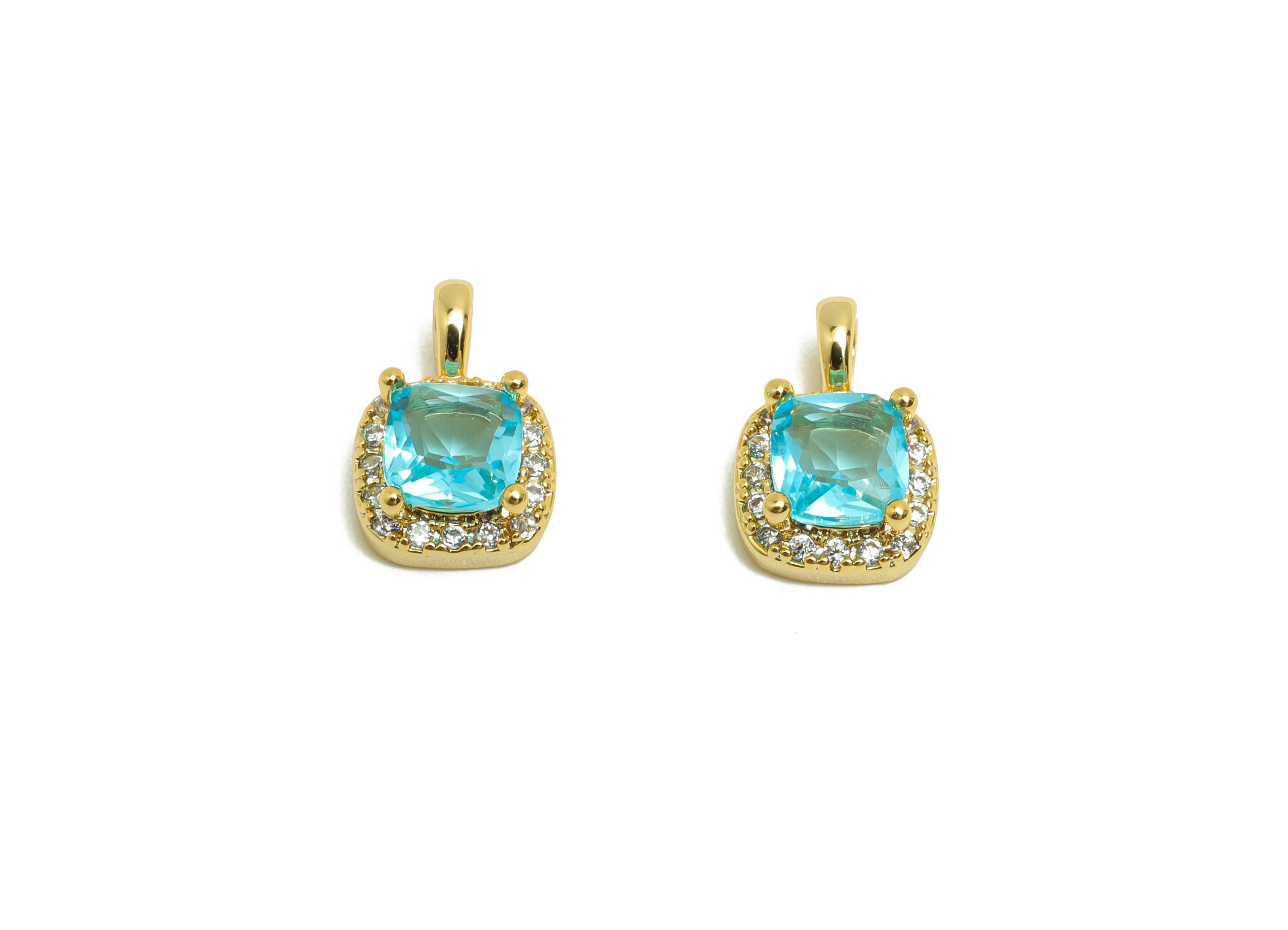 Brass Square Zircon Charm - Gold Tiny Square Pendant for Necklace - CZ Bracelet Charm - 18K Real Gold Plating - 11.3x7.3x4.13mm - RGP8552 - DOMEDBAZAAR
