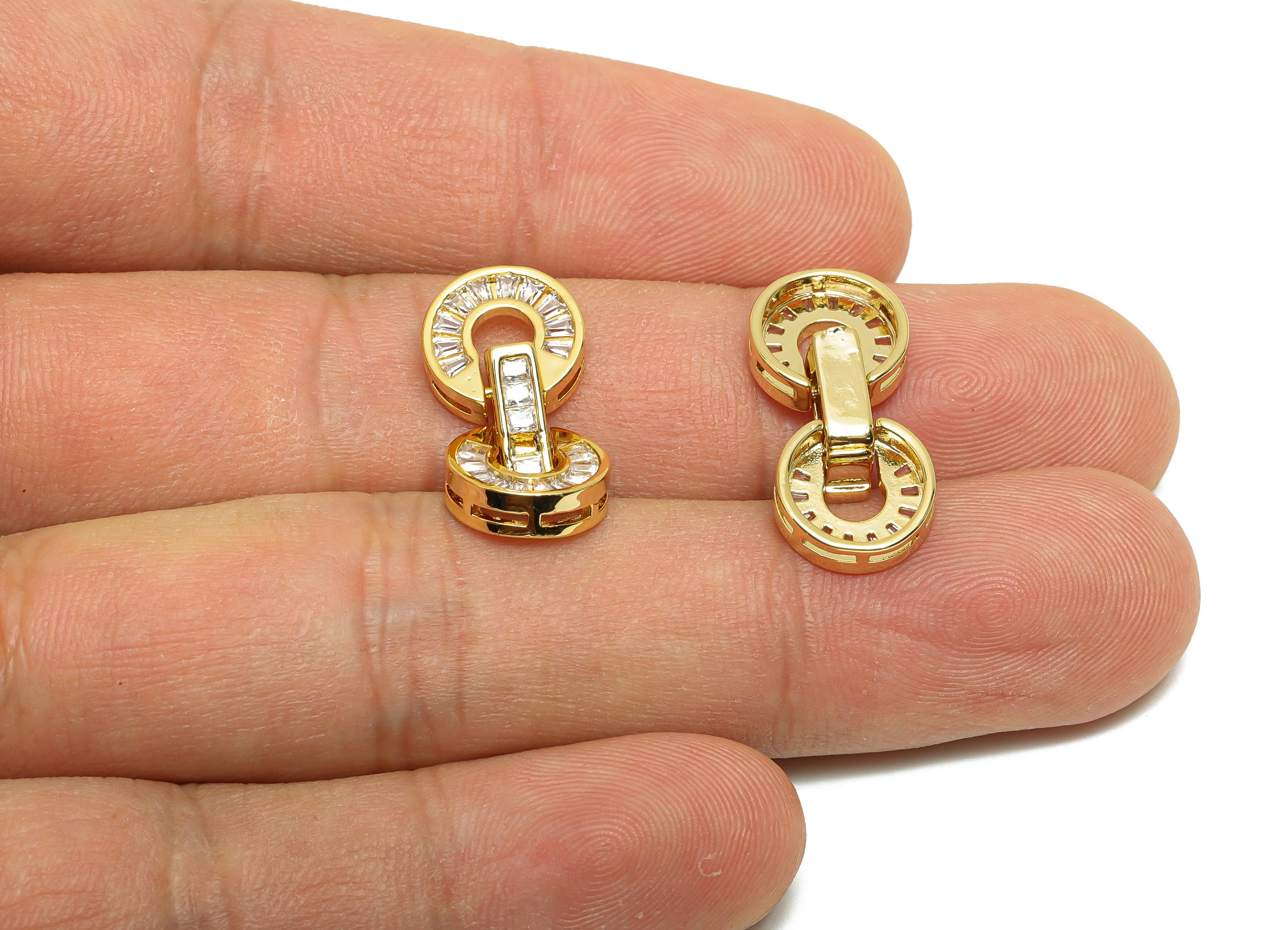 Brass CZ Round Charm - Gold Double Circle Pendant for Necklace - Zircon Bracelet Charm - 18K Real Gold Plating - 19.6x10.2x4.6mm - RGP8553 - DOMEDBAZAAR