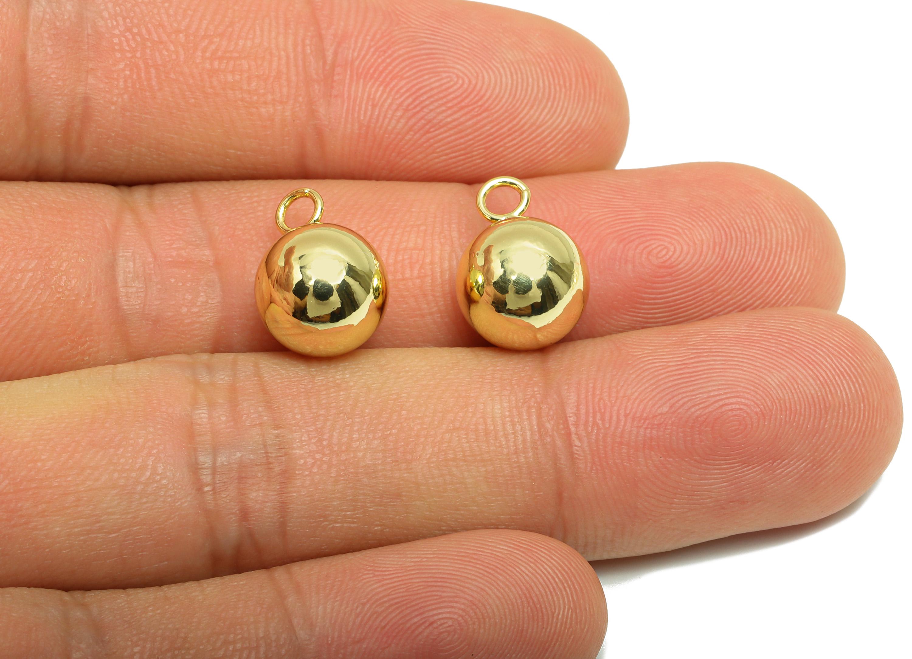10mm Gold Spherical Charm with Loop - Brass Bead Earring Charm - Polished Gold Bead Charm - 18K Real Gold Plating - 13x10x10mm - RGP10225 - DOMEDBAZAAR