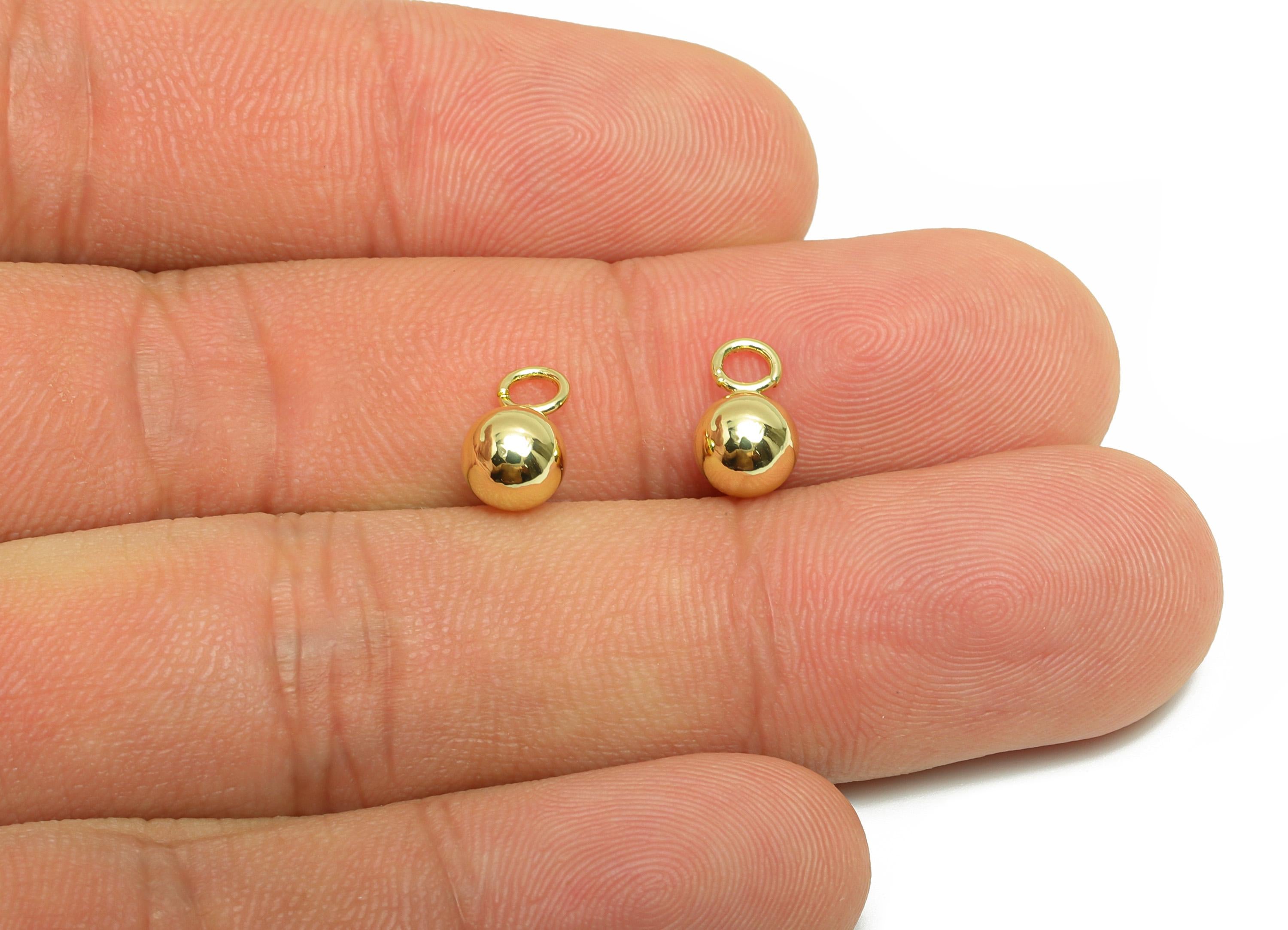 6mm Gold Spherical Charm with Loop - Brass Spherical Pendant - Shiny Polished Gold Bead Charm - 18K Real Gold Plating - 10x6x6mm - RGP10227 - DOMEDBAZAAR