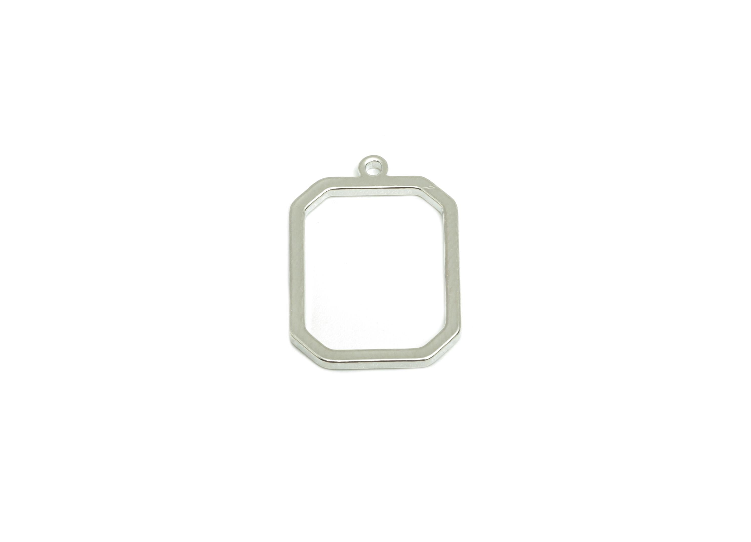 Rectangular Earring Charm - Geometric Pendant Frame with Loop - Flat Pendant Base - Gold Jewelry - Silver Tone Plated - 18x13x1mm - PP10957S - DOMEDBAZAAR