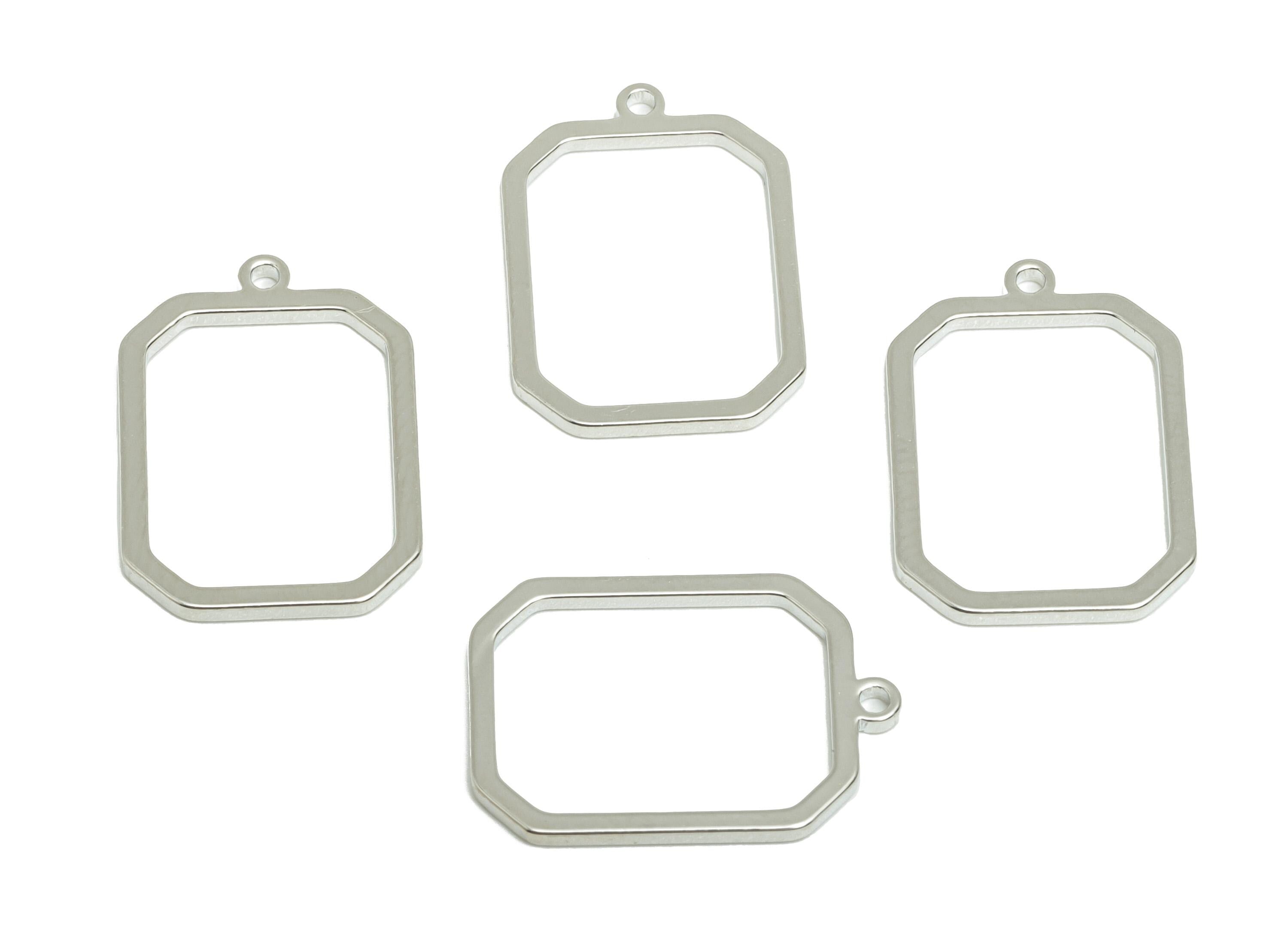 Rectangular Earring Charm - Geometric Pendant Frame with Loop - Flat Pendant Base - Gold Jewelry - Silver Tone Plated - 18x13x1mm - PP10957S - DOMEDBAZAAR