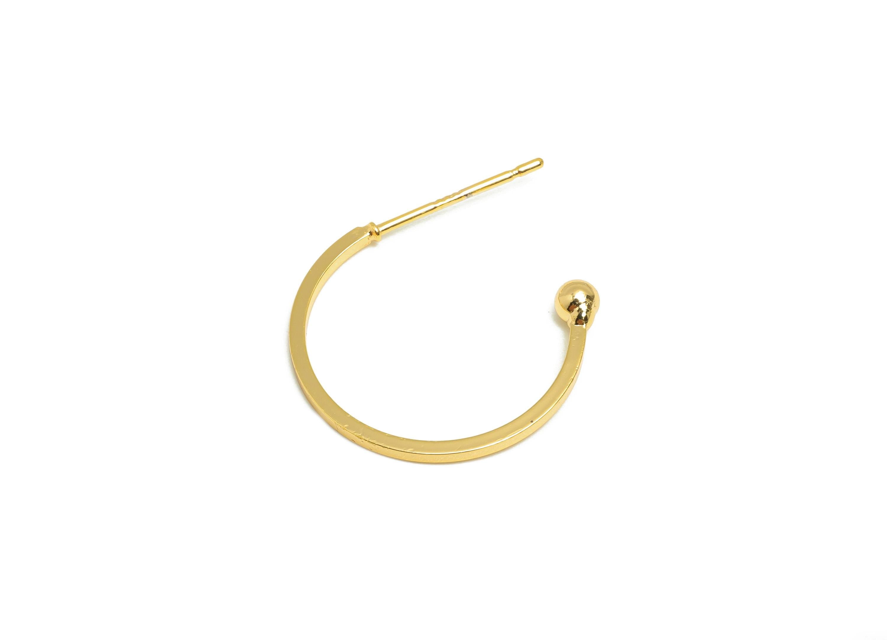 Brass Hoop Earring  Bead - Brass Hoop With Bead Earring Post - Brass Open Hoop Earring - 18K Real Gold Plating - 18x15.72x2.84mm - RGP10232 - DOMEDBAZAAR