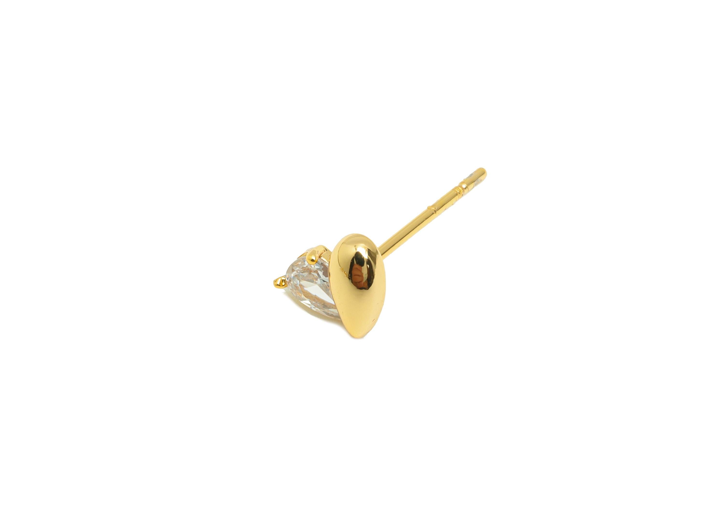 Brass CZ Heart Earring - Brass Cubic Zircon Earring Post - Gold Teardrop Stud Earring Gemstone - 18K Real Gold Plating - 7x5x3mm - RGP10250 - DOMEDBAZAAR