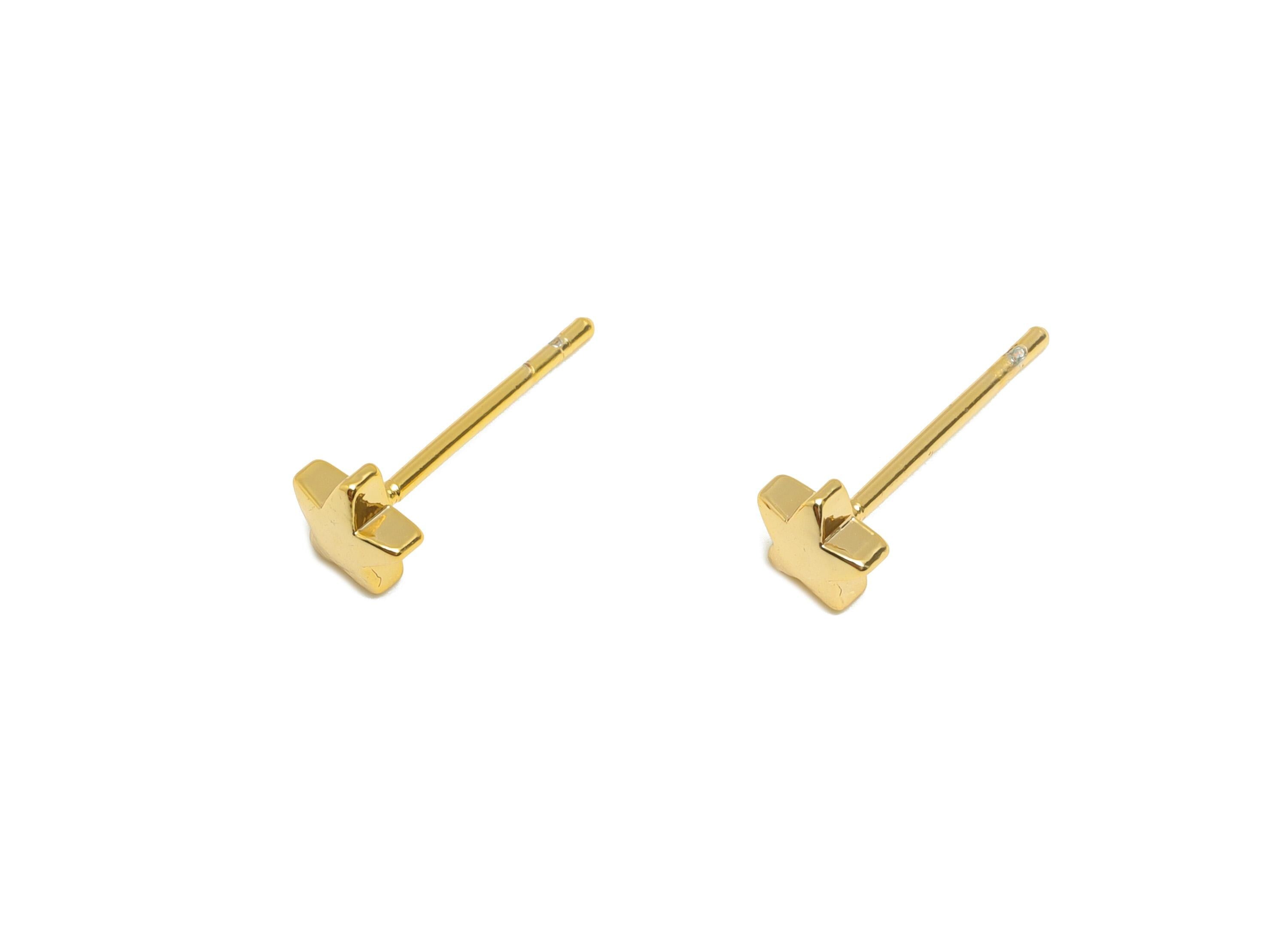 Brass Star Earring Stud - Brass Dainty Earring Post - Brass Gold Five-Pointed Star Earring - 18K Real Gold Plating - 4.97x4x1mm - RGP10231 - DOMEDBAZAAR