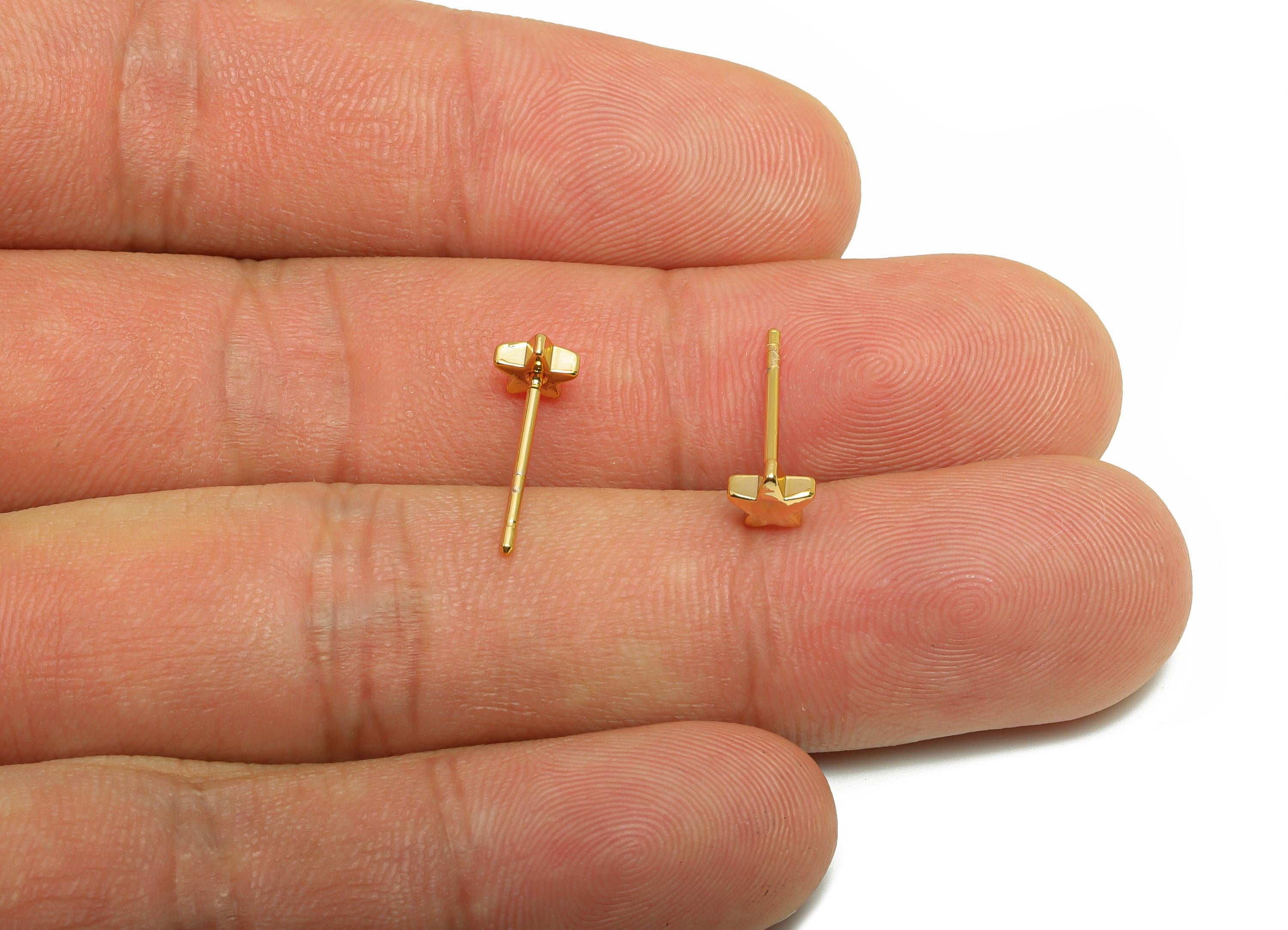 Brass Star Earring Stud - Brass Dainty Earring Post - Brass Gold Five-Pointed Star Earring - 18K Real Gold Plating - 4.97x4x1mm - RGP10231 - DOMEDBAZAAR