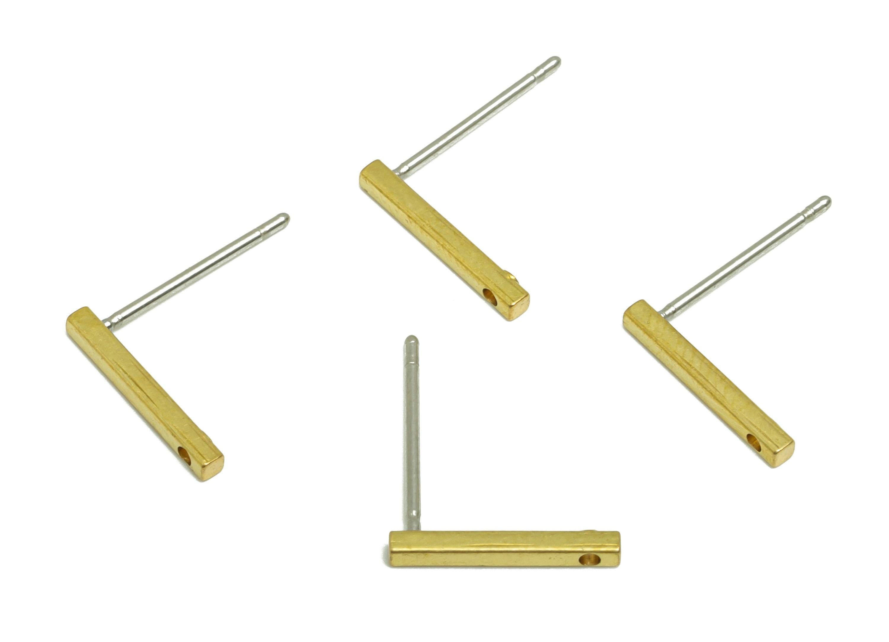 Brass Bar Stud Earring - Brass Minimalist Geometric Jewelry - Brass Stick Earring Post - Contemporary Jewelry - 12.29x1.57x1mm - PP10942 - DOMEDBAZAAR