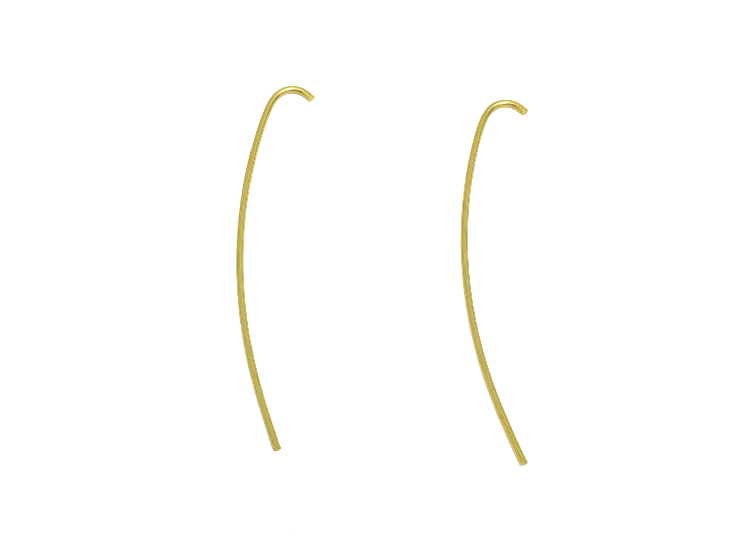 Brass Hook Wire Earring - Brass Curved Earring Hook - Long Threader Hook for Jewelry Making - Ear Wire for Earring - 41.5x3x0.68mm - PP10936 - DOMEDBAZAAR