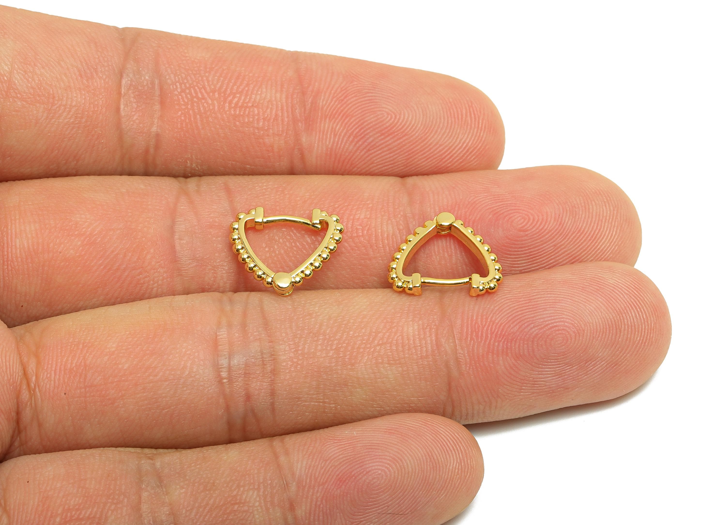 Brass Heart Hoop Earring - Gold Huggie Earring for Girl&#39;s - Beads Valentine&#39;s Day Earring - 18K Real Gold Plated - 13.2x11.8x1.7mm - RGP8557 - DOMEDBAZAAR