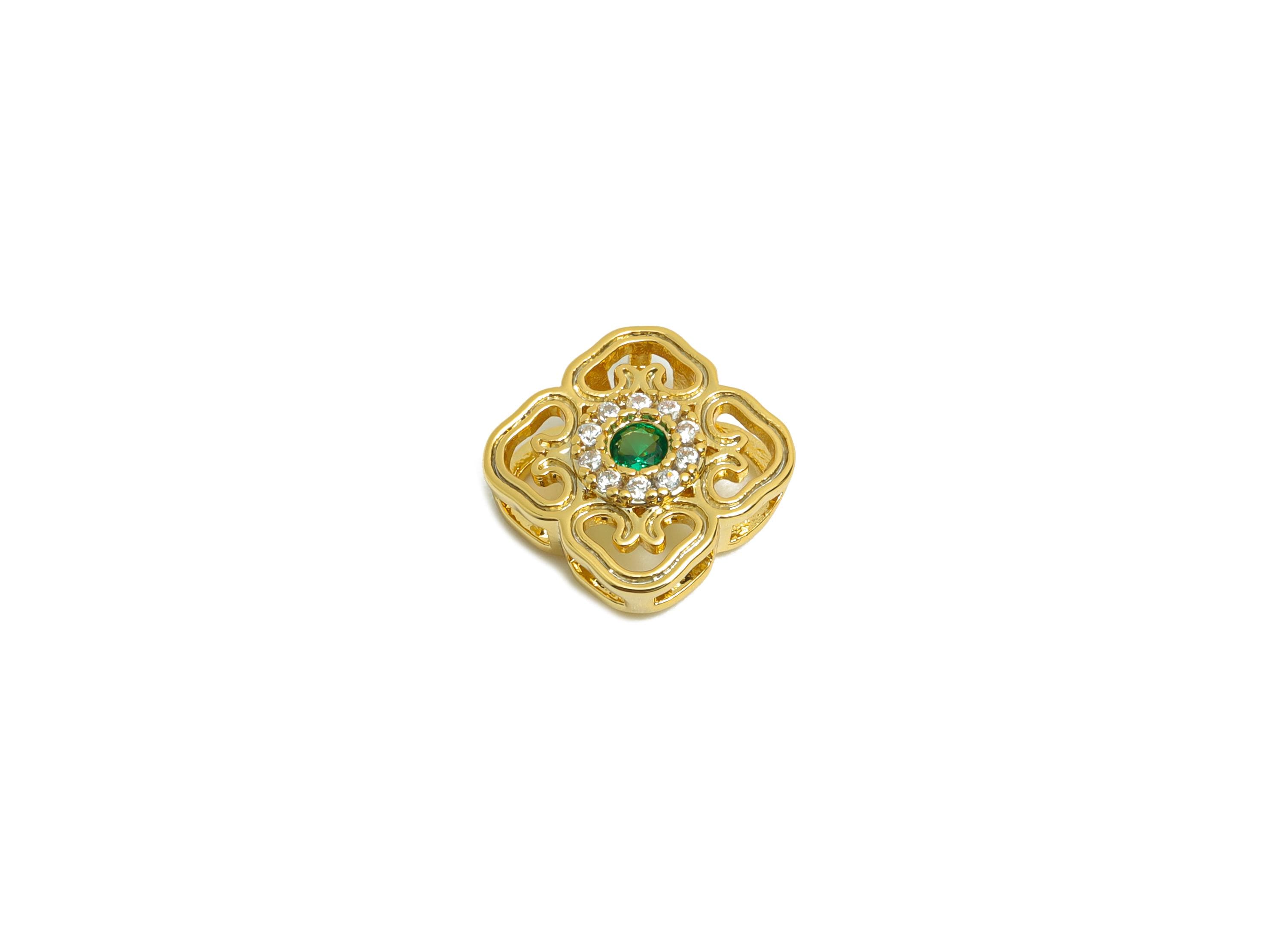 Brass Square Earring Charm - Gold Hollow Bracelet Charm - Zircon Square Pendant with Loop - 18K Real Gold Plating - 9.9x9.9x3.9mm - RGP8561 - DOMEDBAZAAR