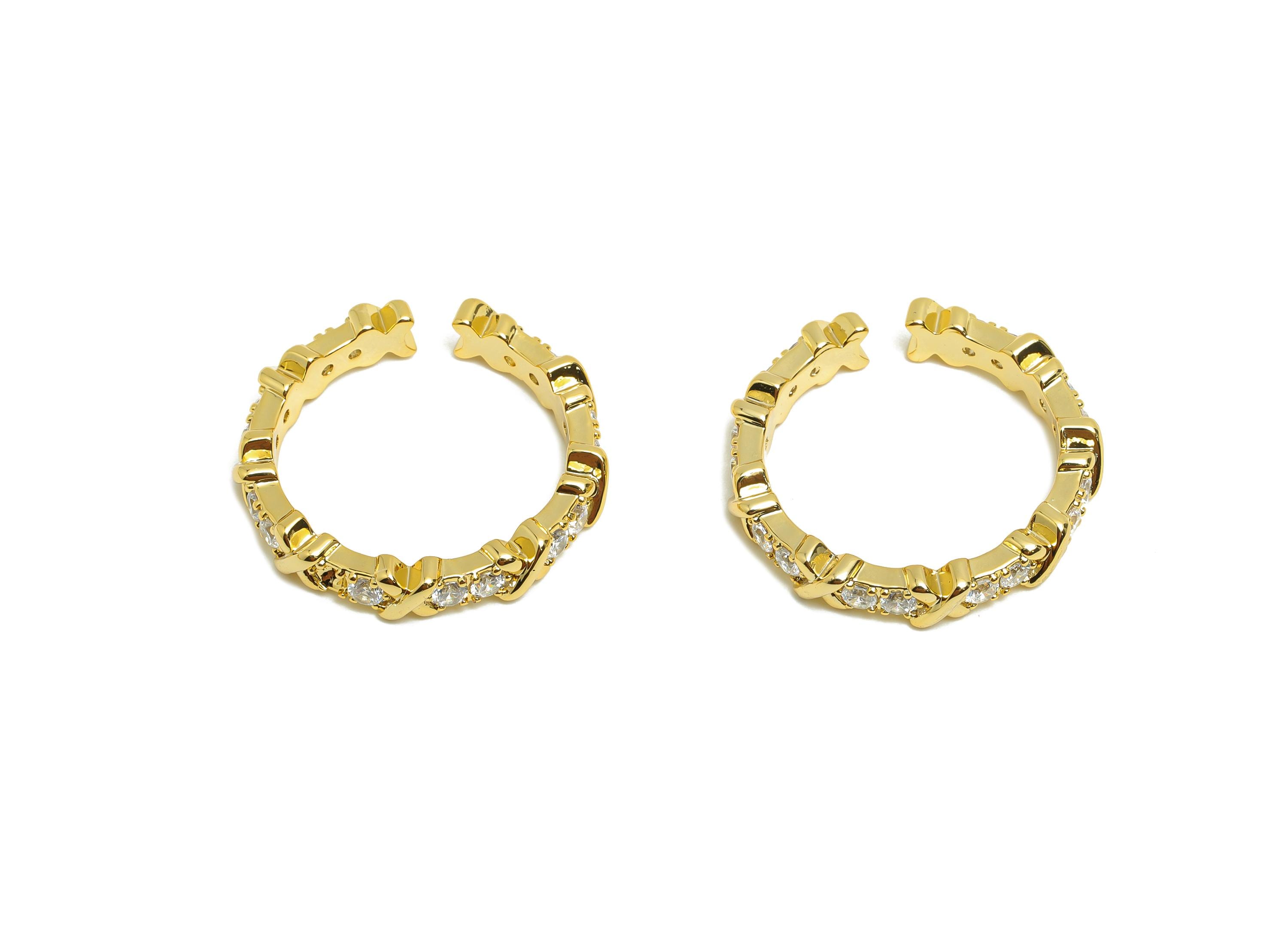 Brass Adjustable Ring - Gold Textured Circle Ring for Women - Zircon Hoop Adjustable Ring - 18K Real Gold Plating - 24.2x24x4.2mm - RGP8563 - DOMEDBAZAAR