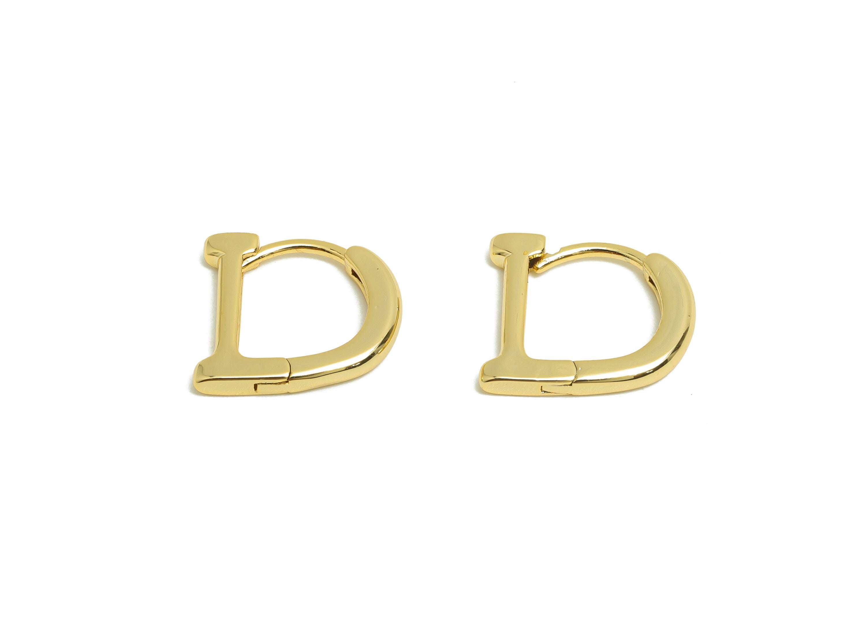Brass D Huggie Earring - Gold Hoop Earring for Girl&#39;s - Minimalist D Daily Wear Earring - 18K Real Gold Plating - 13.4x12.1x2.12mm - RGP8565 - DOMEDBAZAAR