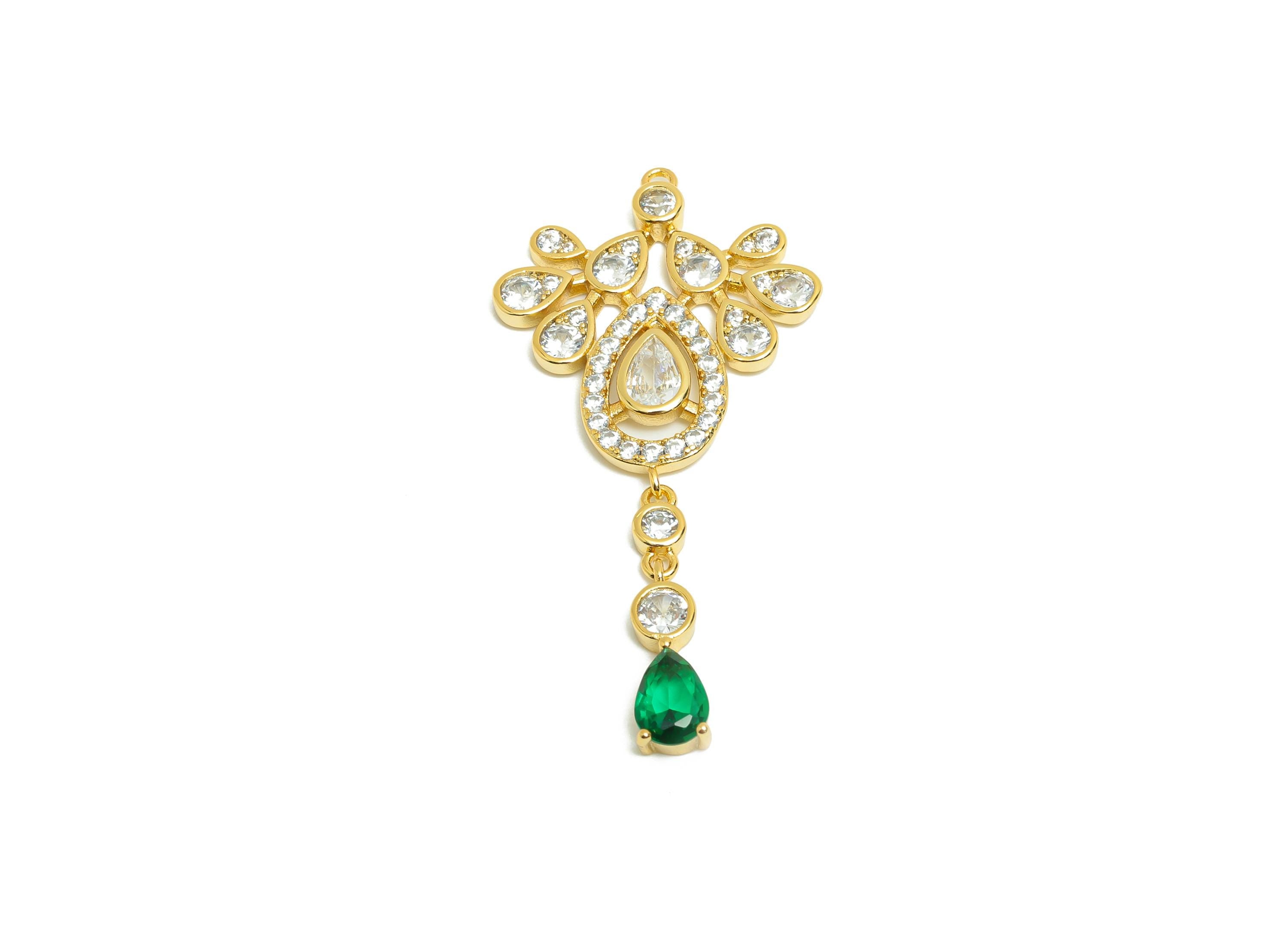 Brass Drop Zircon Charm - Gold Dangle Pendant for Necklace - Teardrop Charm for Party Day - 18K Real Gold Plating - 46x23 x2.72mm - RGP8568 - DOMEDBAZAAR