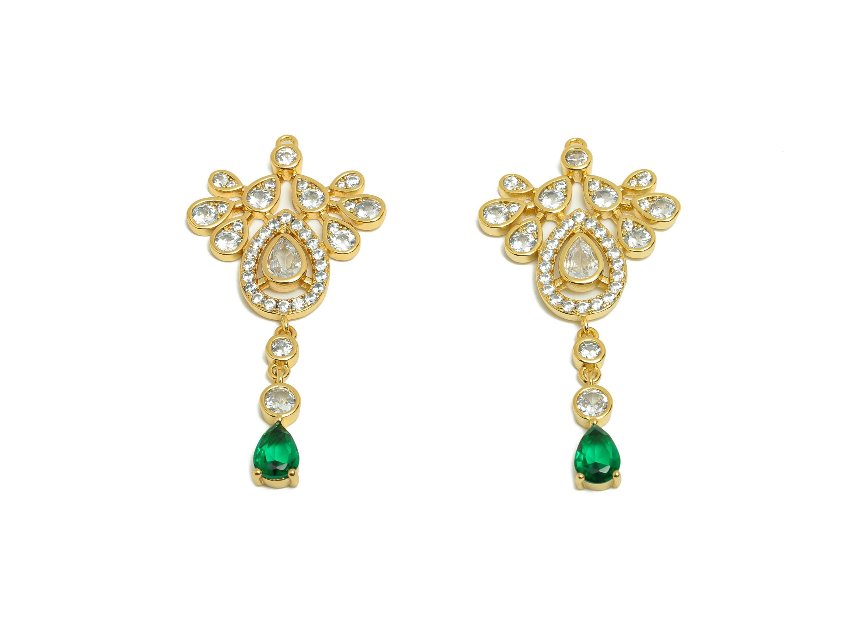 Brass Drop Zircon Charm - Gold Dangle Pendant for Necklace - Teardrop Charm for Party Day - 18K Real Gold Plating - 46x23 x2.72mm - RGP8568 - DOMEDBAZAAR