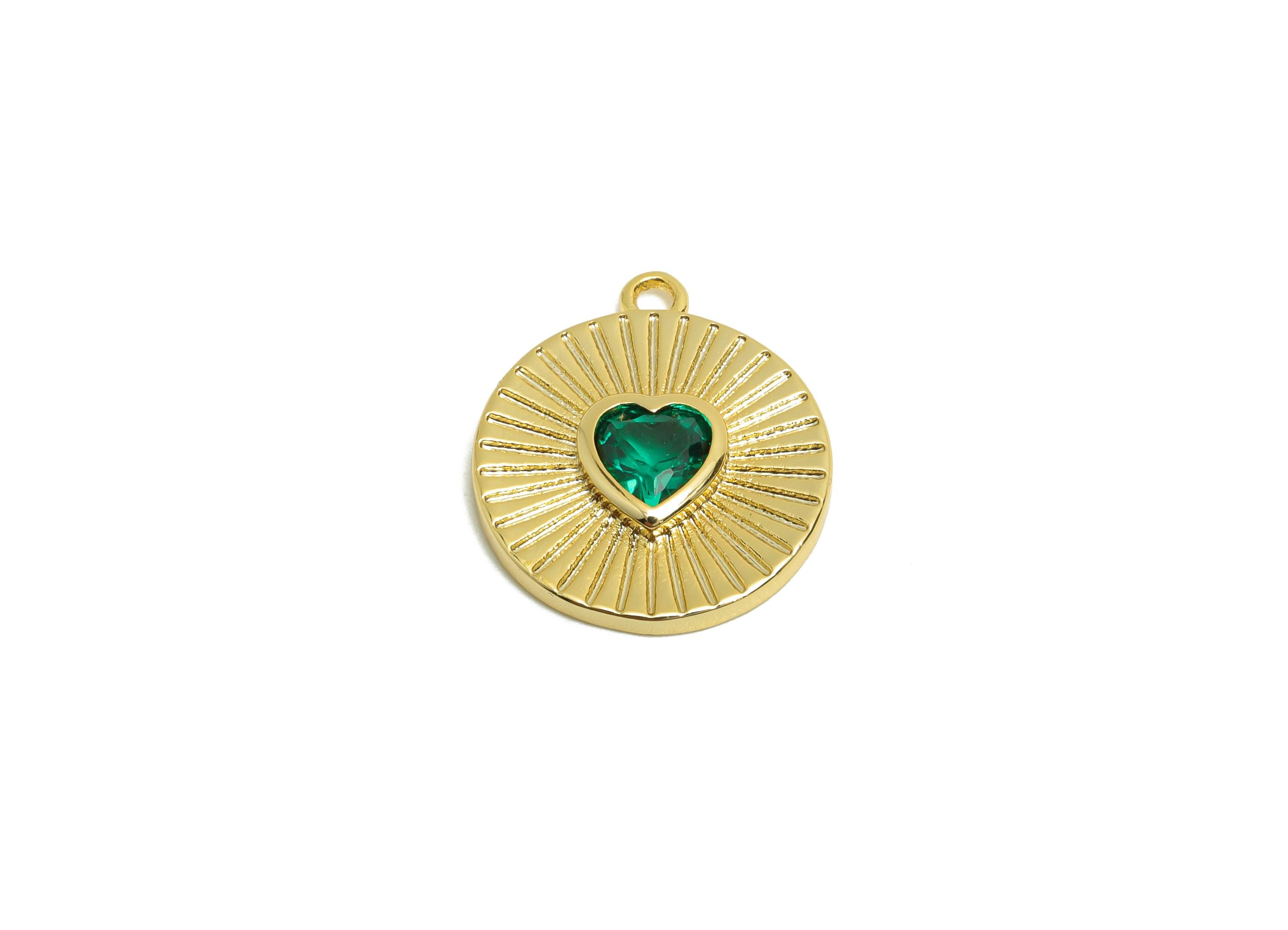 Brass Round Earring Charm - Gold Textured Heart Charm - Zircon Valentine&#39;s Day Pendant - 18K Real Gold Plating - 17.2x14.8x2.99mm - RGP8570 - DOMEDBAZAAR