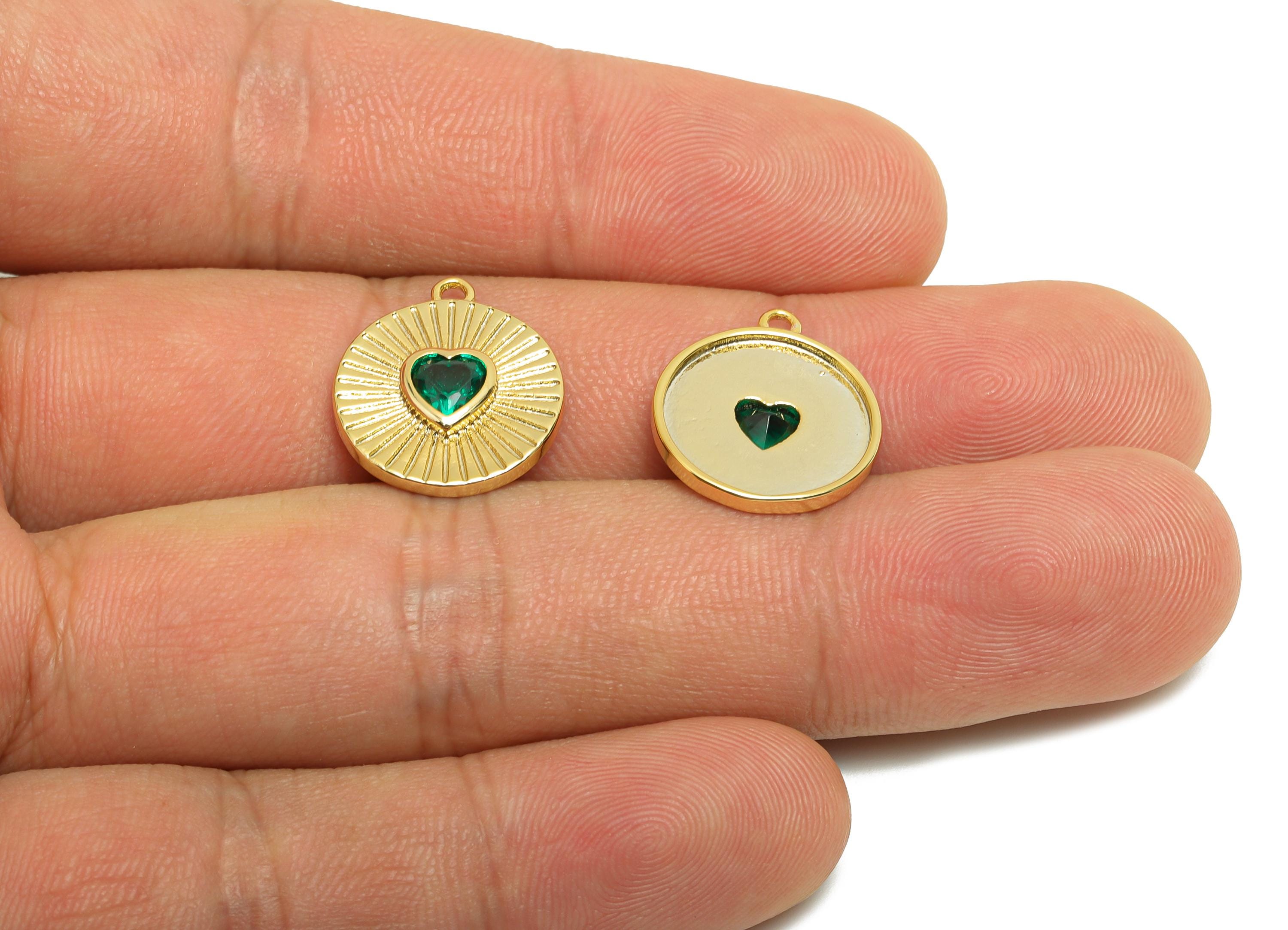 Brass Round Earring Charm - Gold Textured Heart Charm - Zircon Valentine&#39;s Day Pendant - 18K Real Gold Plating - 17.2x14.8x2.99mm - RGP8570 - DOMEDBAZAAR