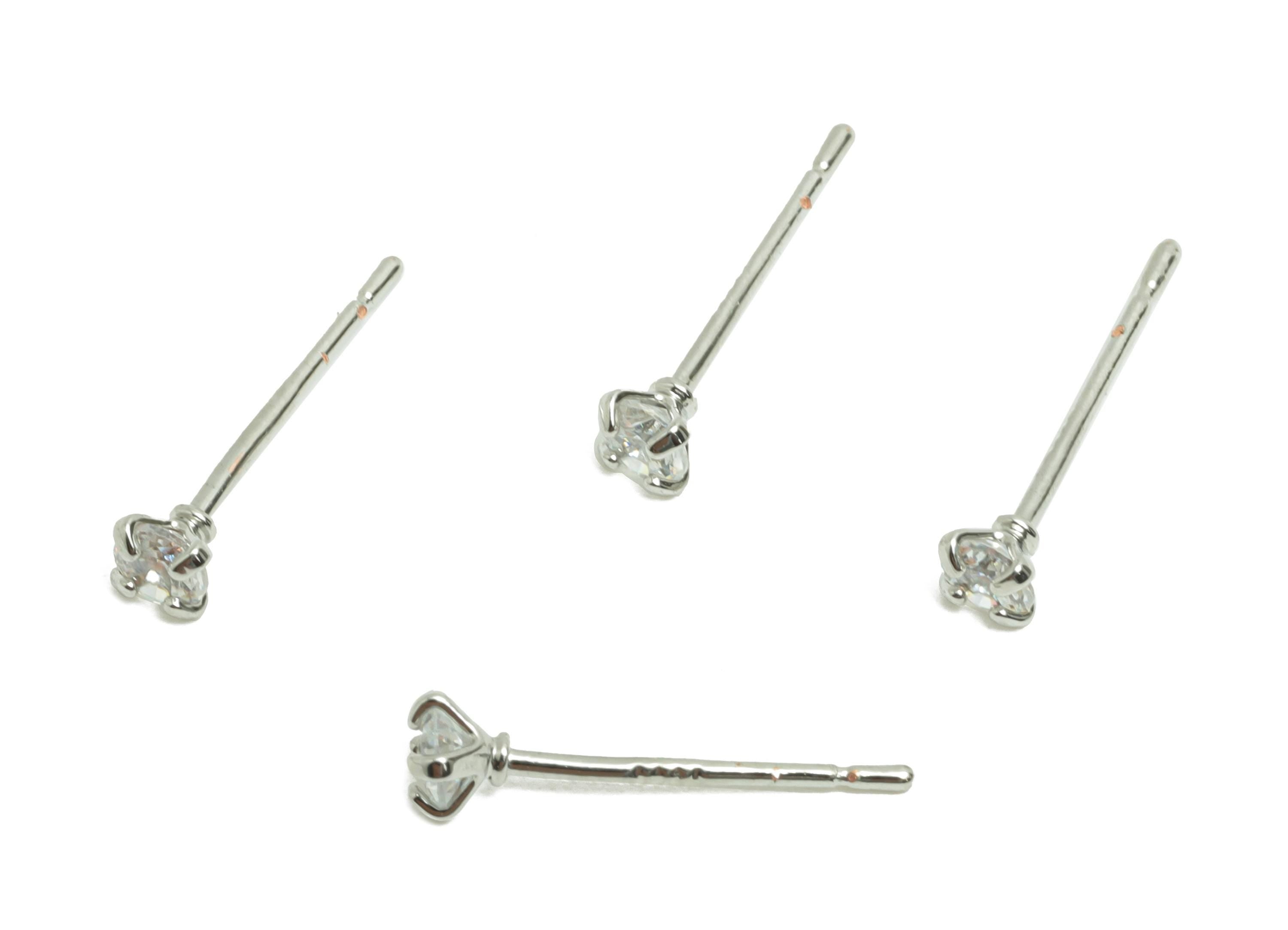 Brass Mini Zircon Earring - 3mm Tiny Earring Post for Girls - White Daily Wear Stud Earring - 18K Real Gold Plating -14.3x3x2.9mm -RGP8571-3 - DOMEDBAZAAR