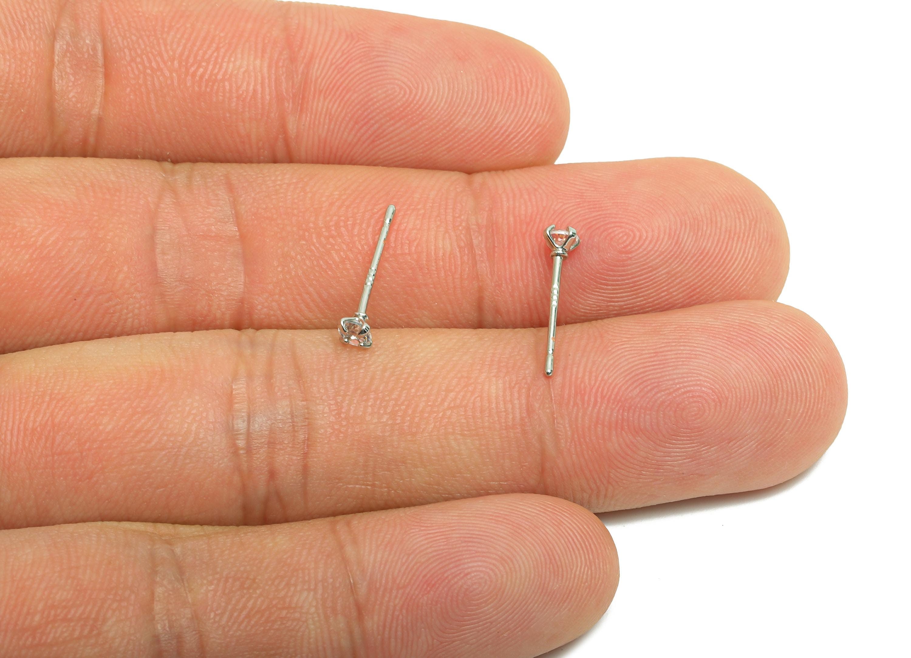 Brass Mini Zircon Earring - 3mm Tiny Earring Post for Girls - White Daily Wear Stud Earring - 18K Real Gold Plating -14.3x3x2.9mm -RGP8571-3 - DOMEDBAZAAR