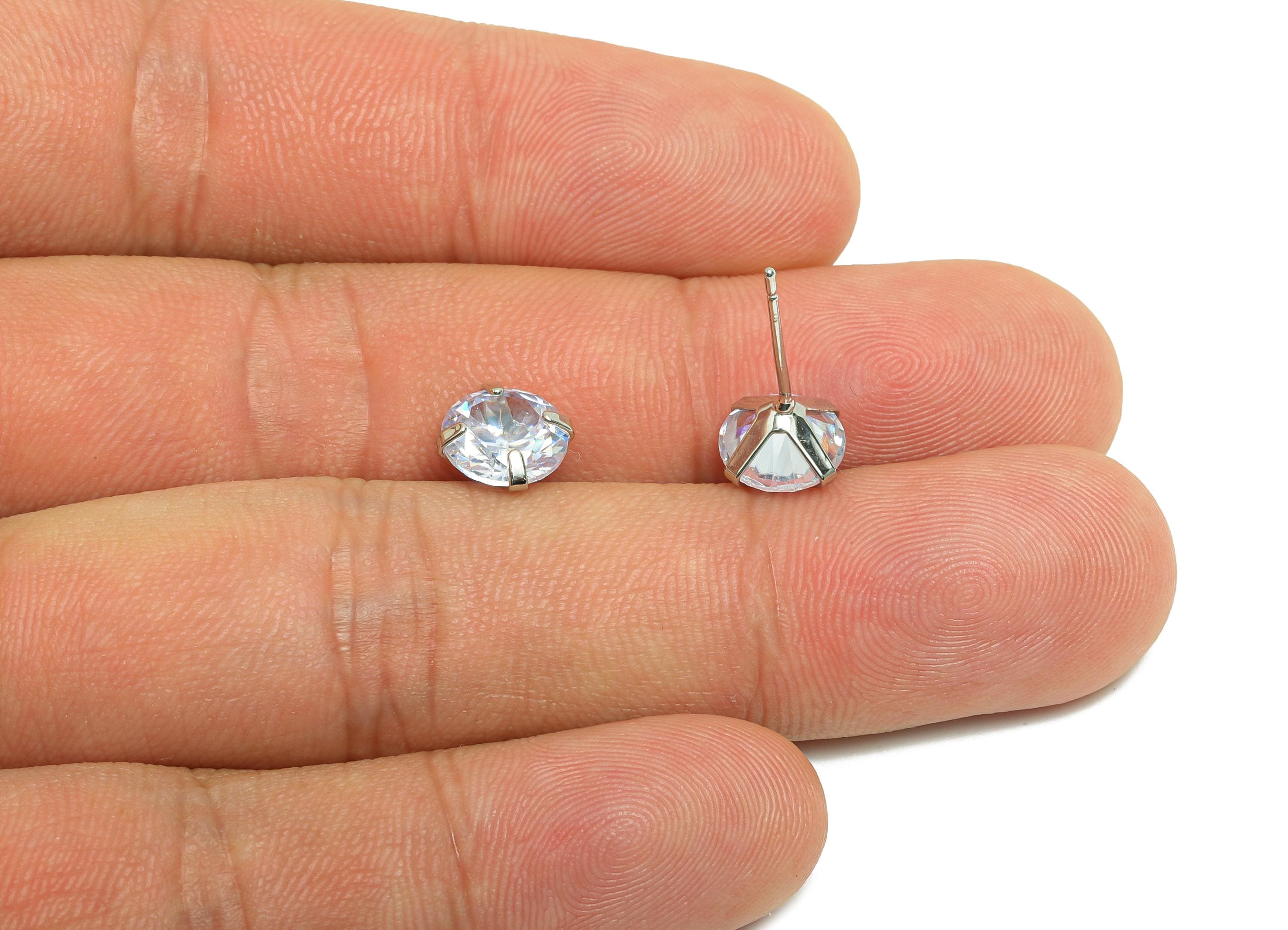 Brass Mini Zircon Earring - 8mm Tiny Earring Post for Girls - White Daily Wear Stud Earring - 18K Real Gold Plating - 17x8x5.3mm - RGP8571-8 - DOMEDBAZAAR