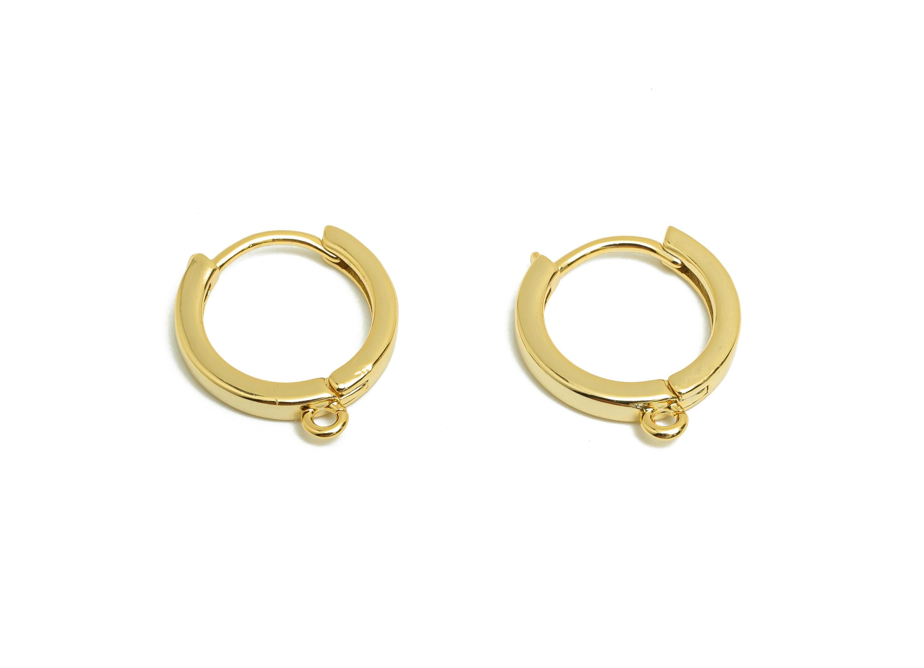 Brass 14*2mm Hoop Earring - Gold Huggie Earring for Girls - Daily Wear Earring with Loop - 18K Real Gold Plating -15.45x13.76x2.3mm- RGP8572 - DOMEDBAZAAR