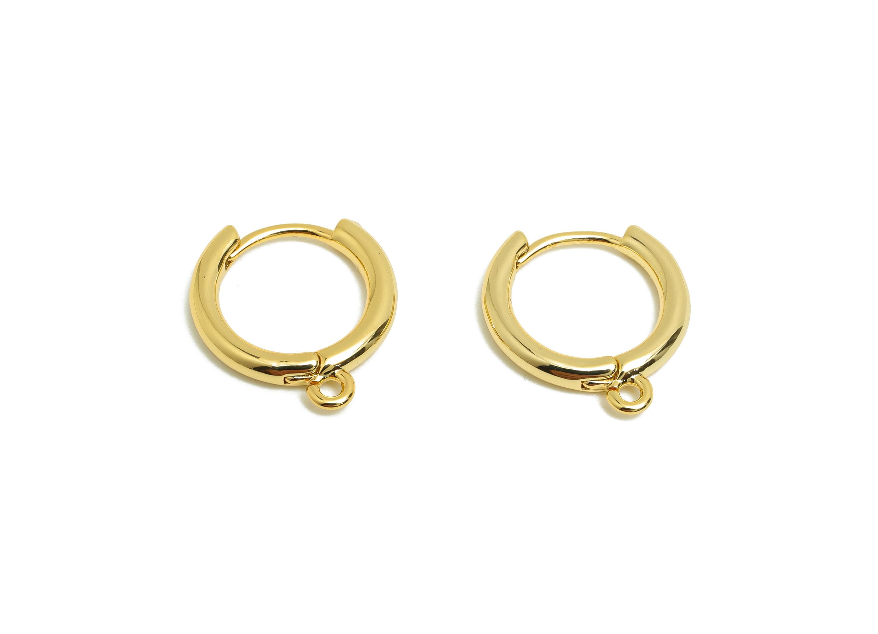 Brass 14*2mm Hoop Earring - Gold Huggie Earring for Girls - Daily Wear Earring with Loop - 18K Real Gold Plating -14.55x13.7x2.13mm- RGP8573 - DOMEDBAZAAR