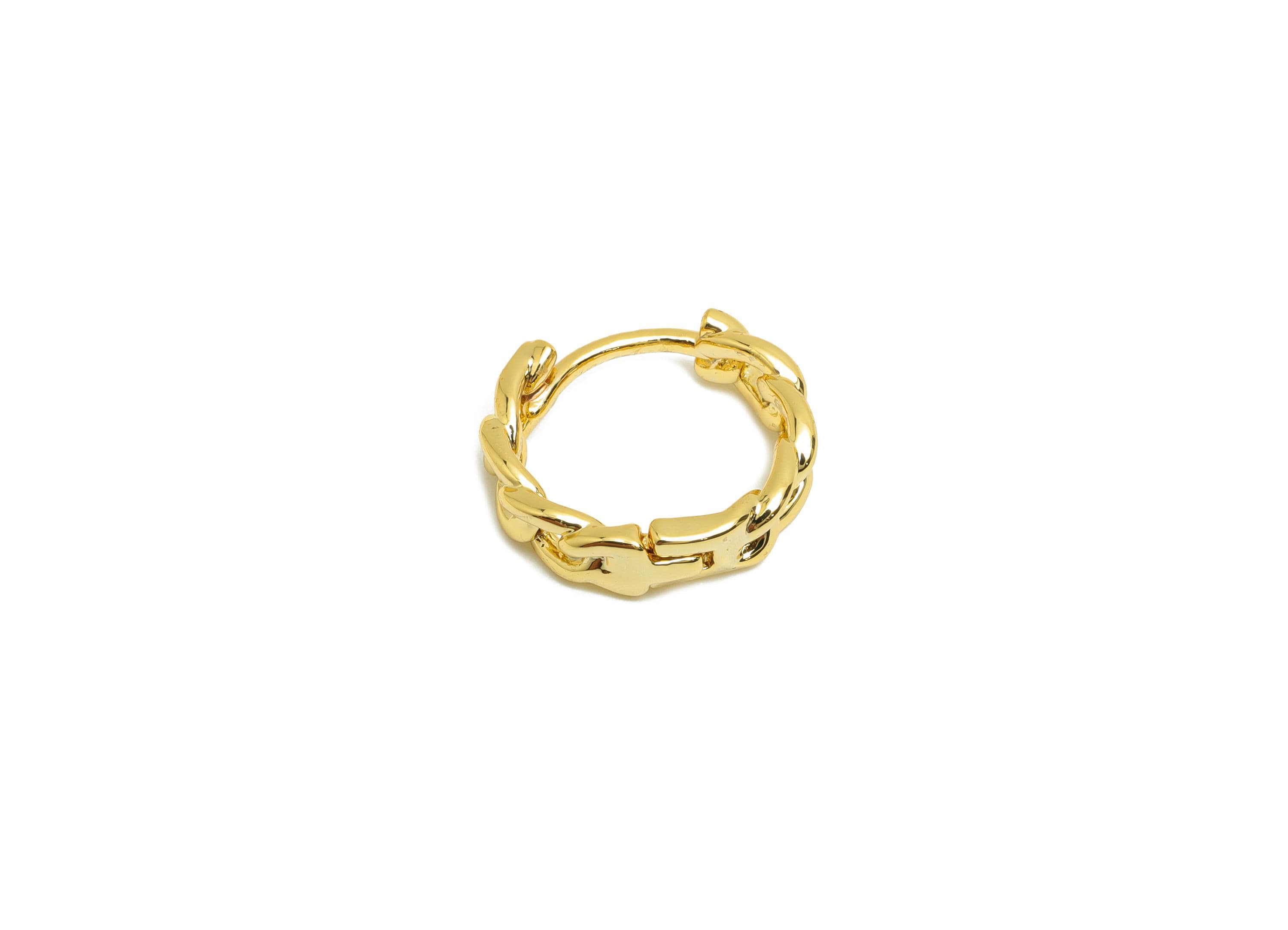 Brass Chain Hoop Earring - Gold Huggie Earring for Women - Daily Wear Hoop Ear Clasp - 18K Real Gold Plating - 12.24x13.36x1.67mm - RGP8575 - DOMEDBAZAAR
