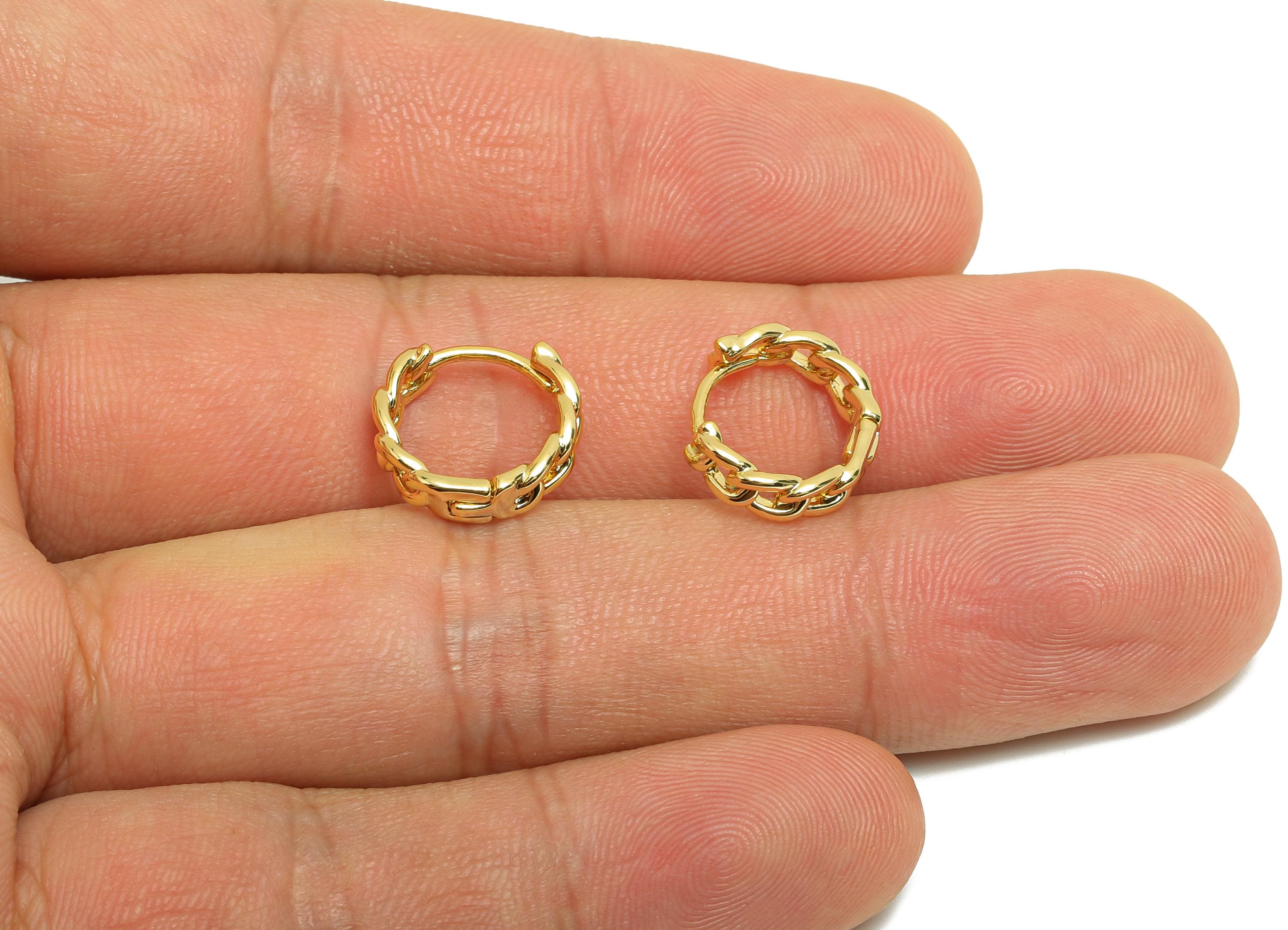 Brass Chain Hoop Earring - Gold Huggie Earring for Women - Daily Wear Hoop Ear Clasp - 18K Real Gold Plating - 12.24x13.36x1.67mm - RGP8575 - DOMEDBAZAAR
