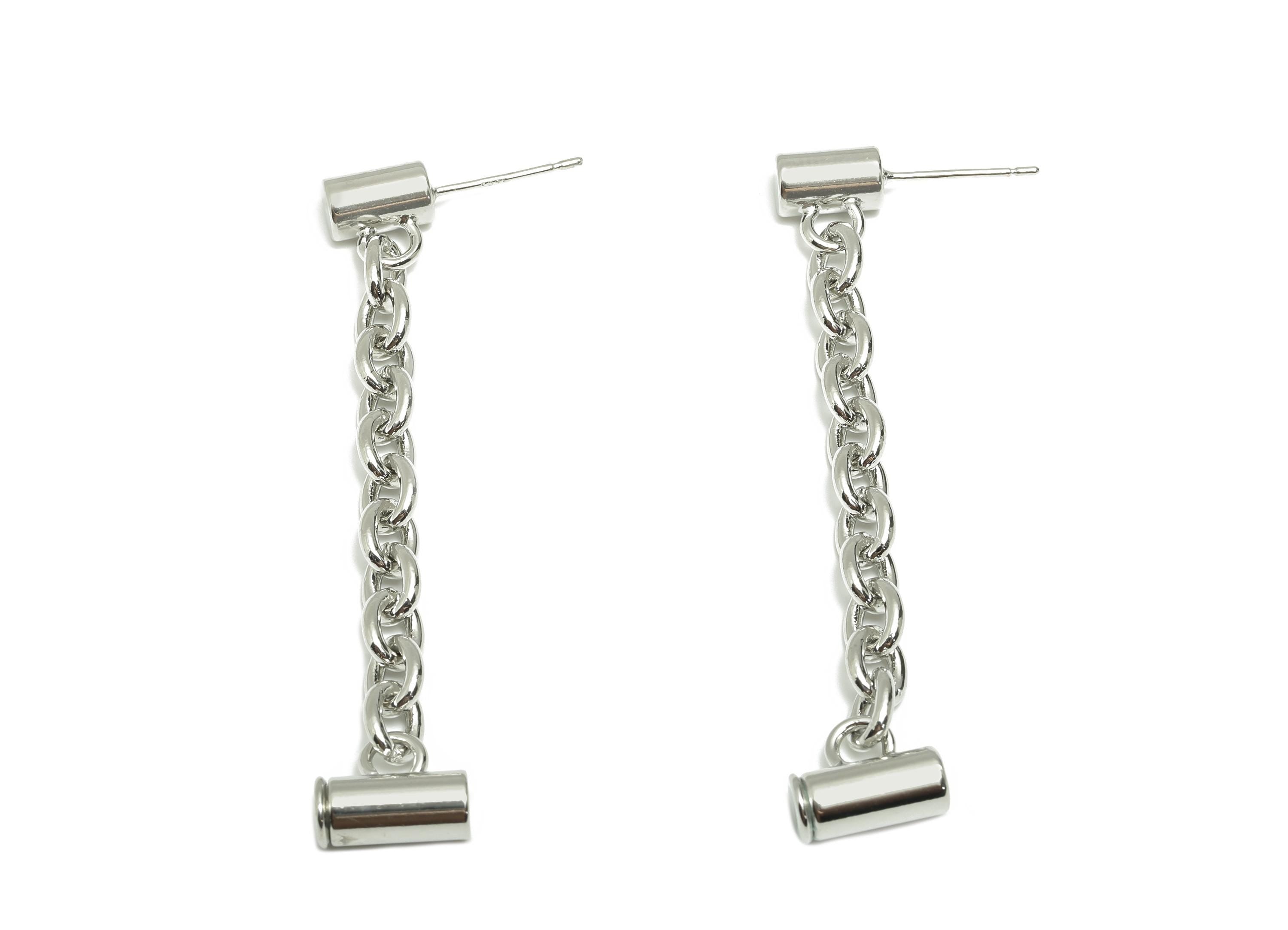 Brass Cylinder Chain Ear - Cylinder Dangle Earring Stopper - White Hanging Chain Earring Post - 18k Real Gold plated - 64x11.3x5mm - RGP8930 - DOMEDBAZAAR